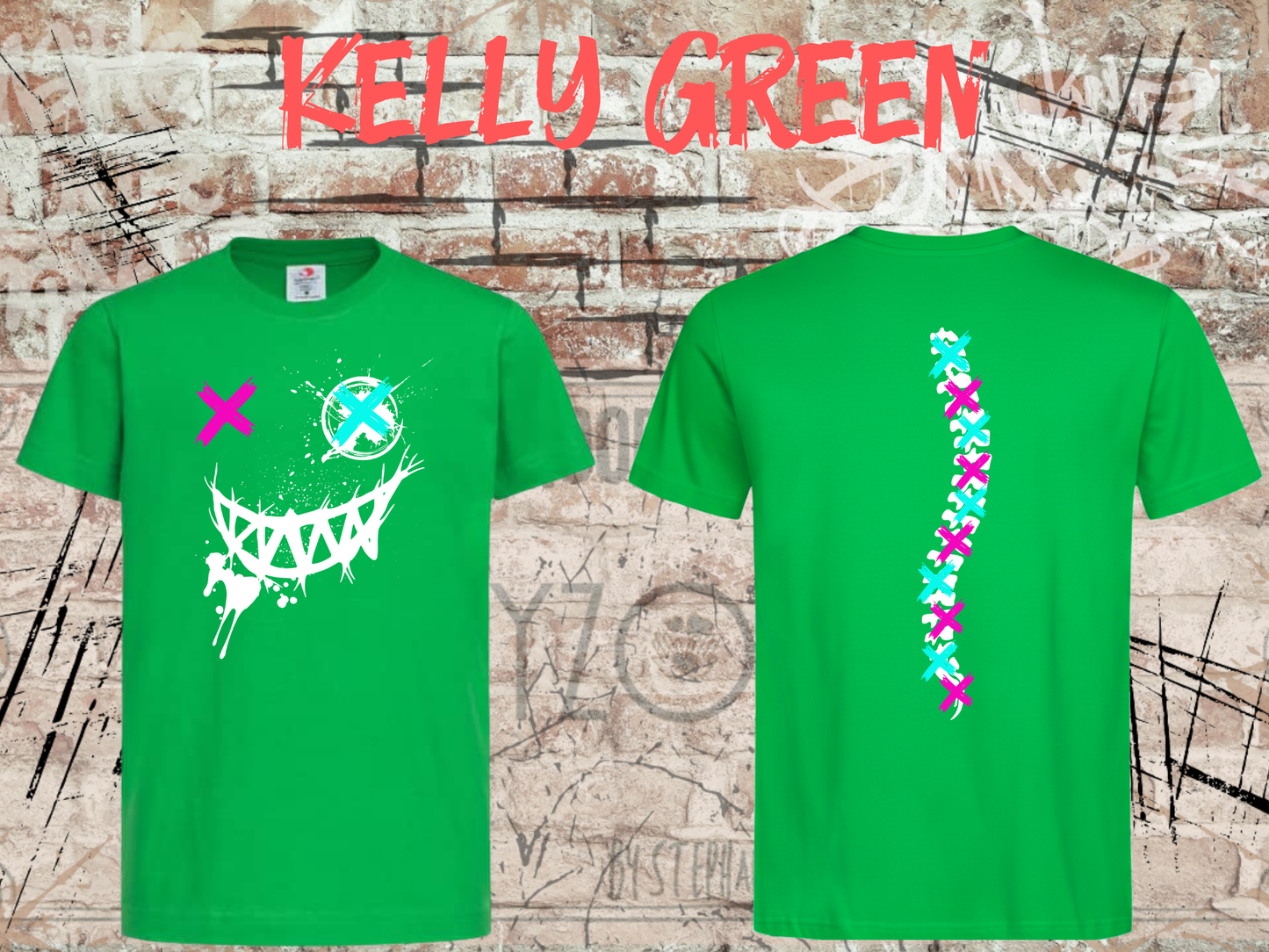 Neon Chaos Smile Unisex T-Shirt – Graffiti Face Streetwear Shirt mit Rückenprint