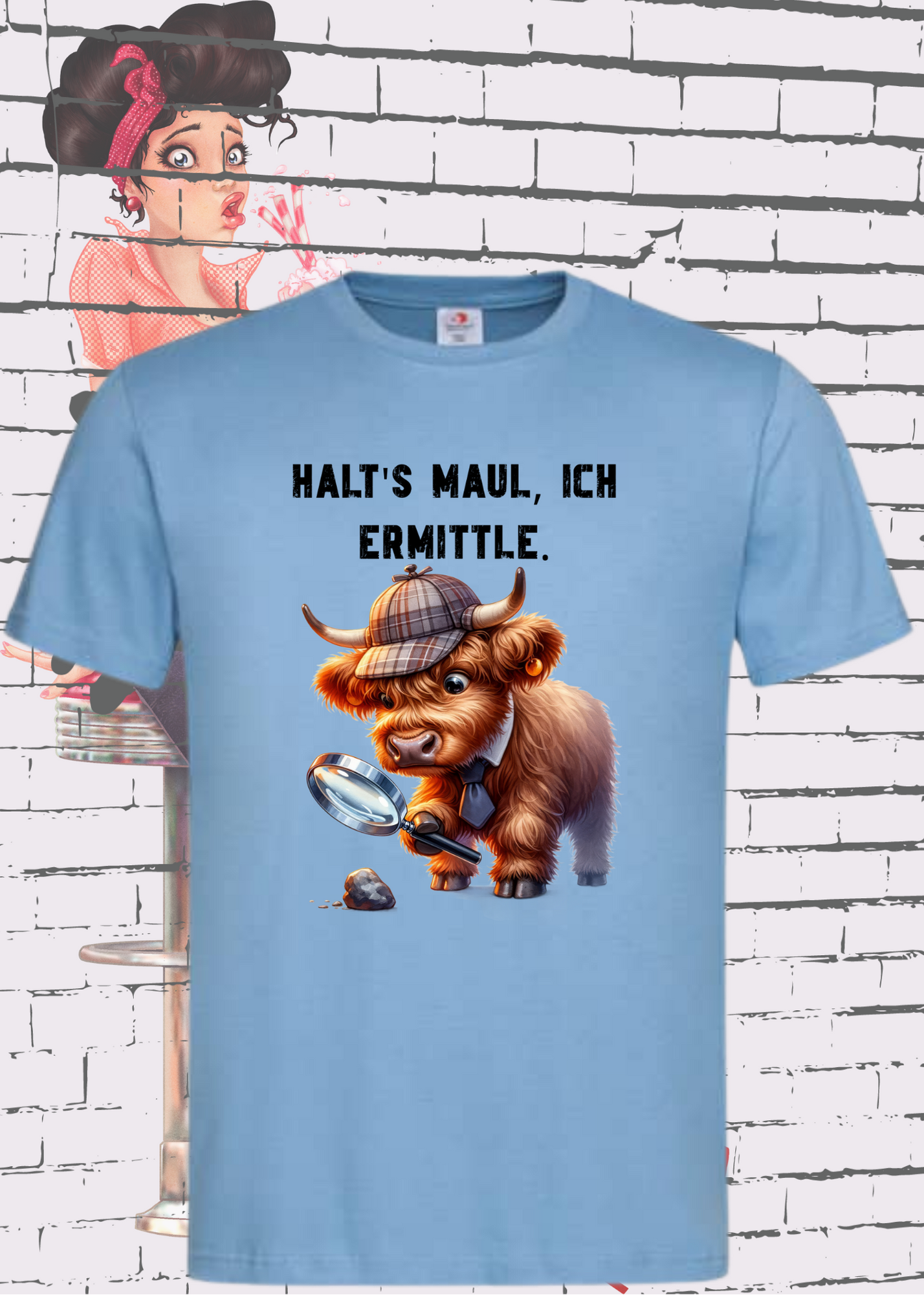 🐄 Highland Kuh Unisex T-Shirt - Haltś maul, ich ermittle! | Lustiges Detektiv-Shirt