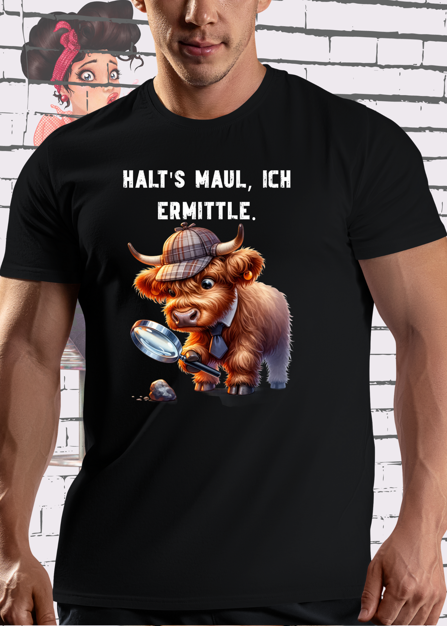 🐄 Highland Kuh Unisex T-Shirt - Haltś maul, ich ermittle! | Lustiges Detektiv-Shirt
