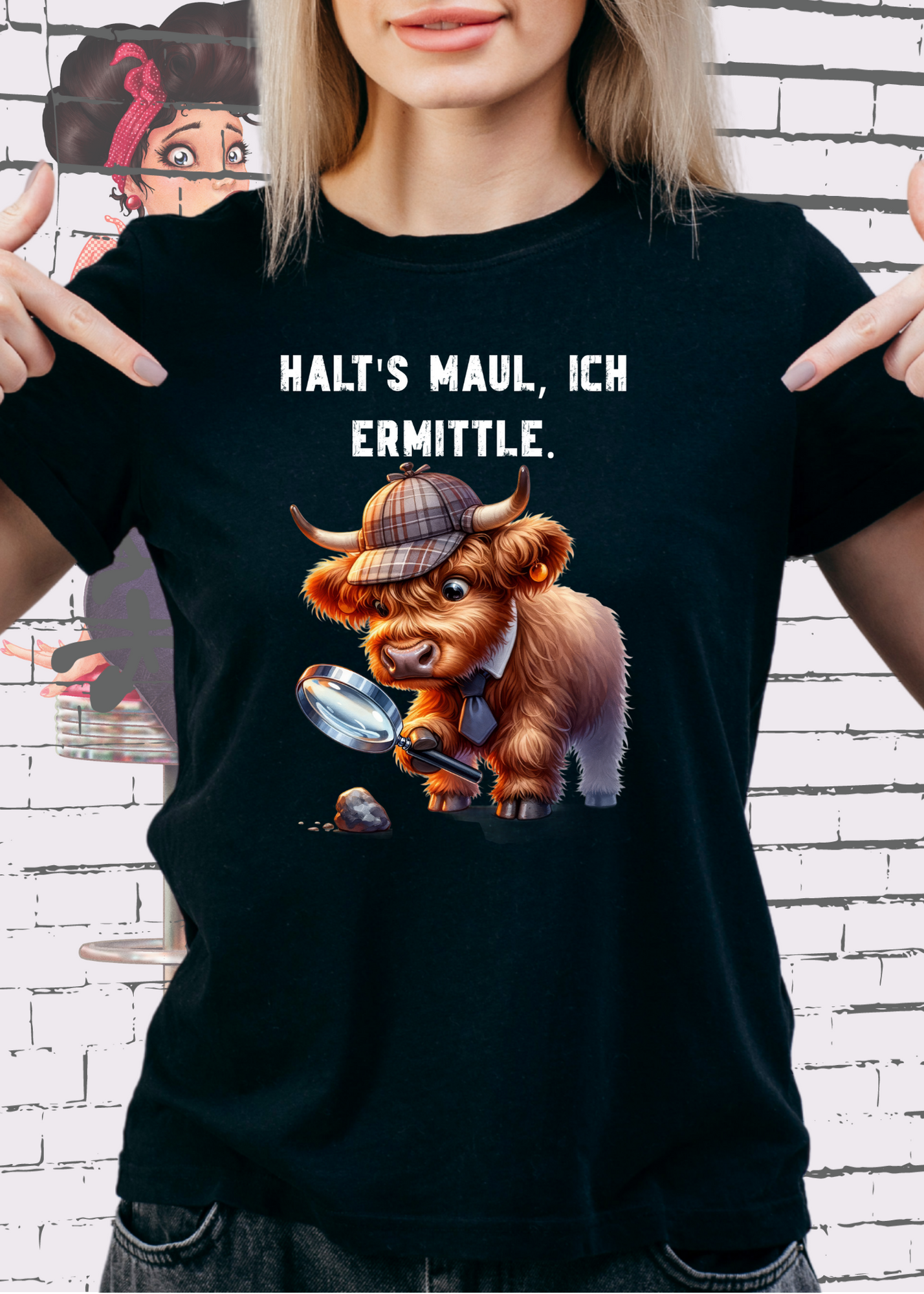 🐄 Highland Kuh Unisex T-Shirt - Haltś maul, ich ermittle! | Lustiges Detektiv-Shirt