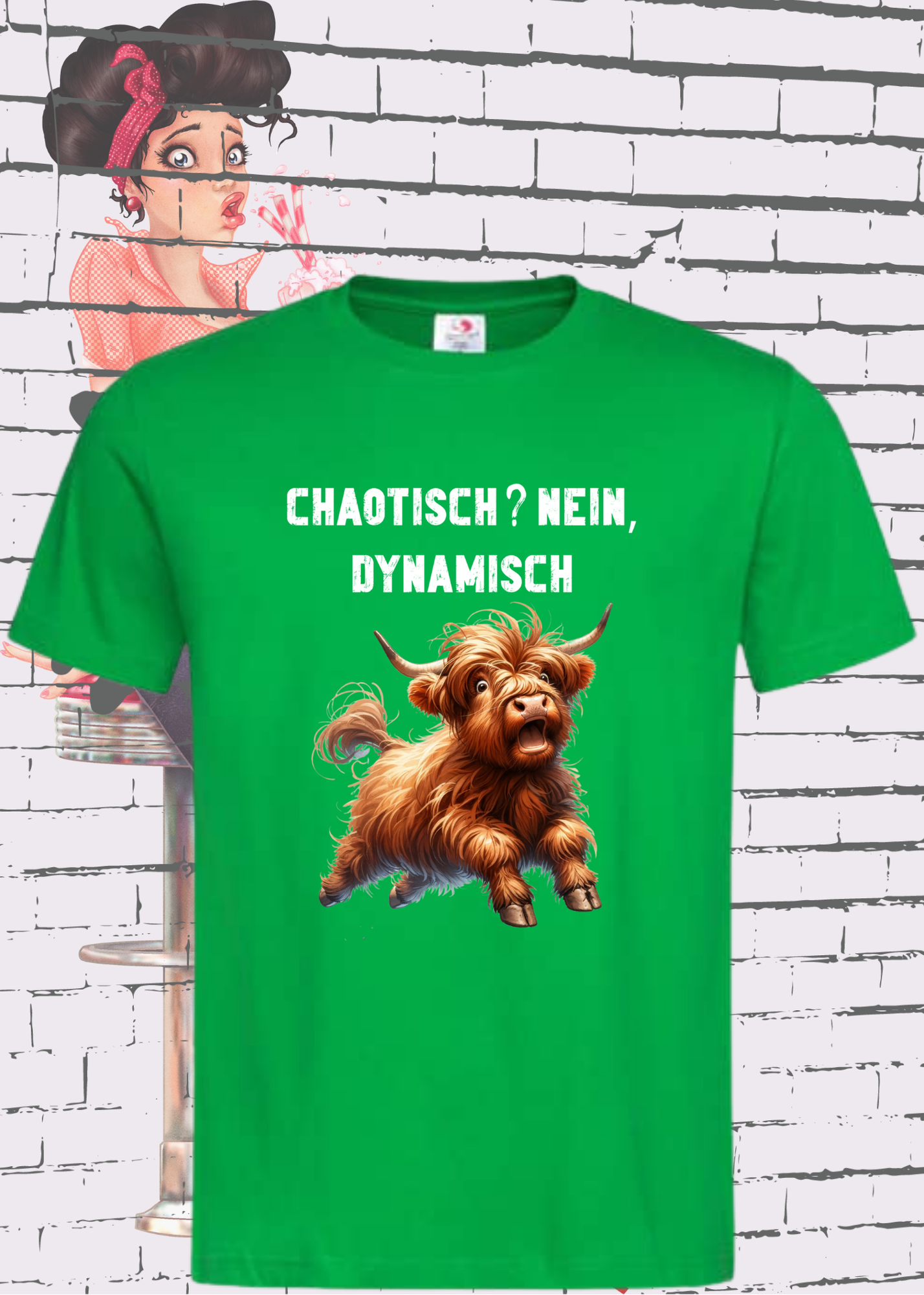 π Highland Kuh Unisex T-Shirt - Chaotisch? Nein Dynamisch!