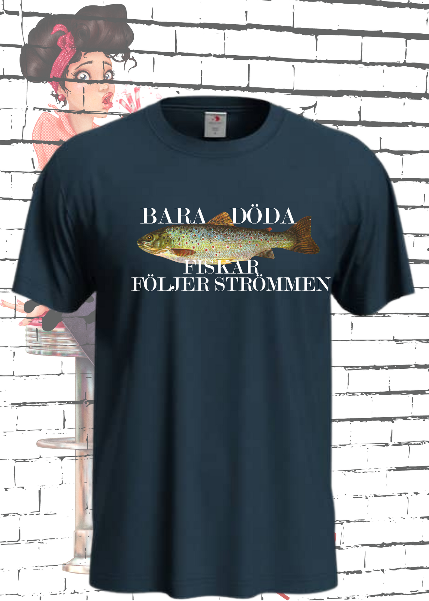 🐟 T-Shirt 'Bara Döda Fiskar Följer Strömmen' - Schwedischer Spruch Geschenk Unisex