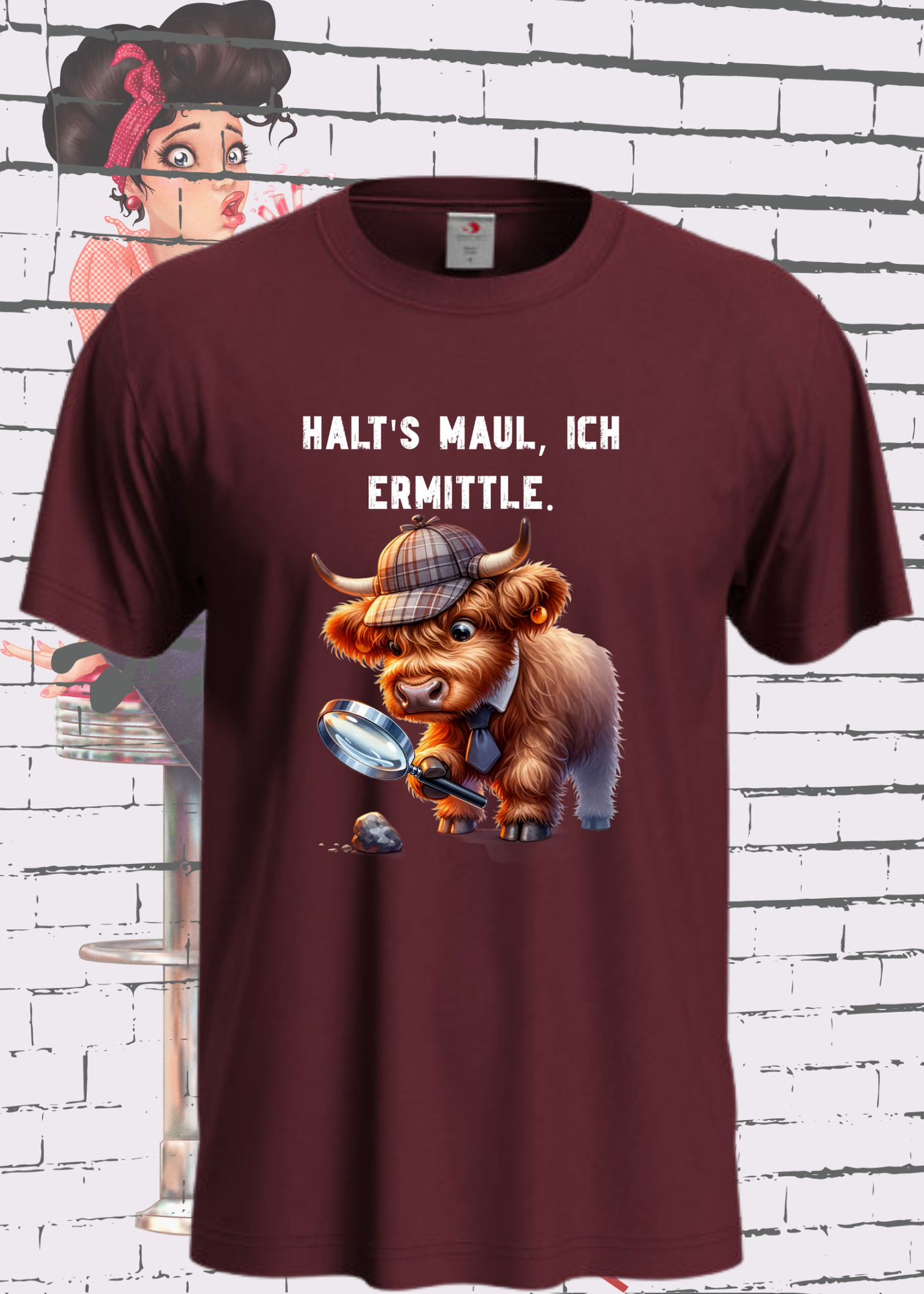 🐄 Highland Kuh Unisex T-Shirt - Haltś maul, ich ermittle! | Lustiges Detektiv-Shirt