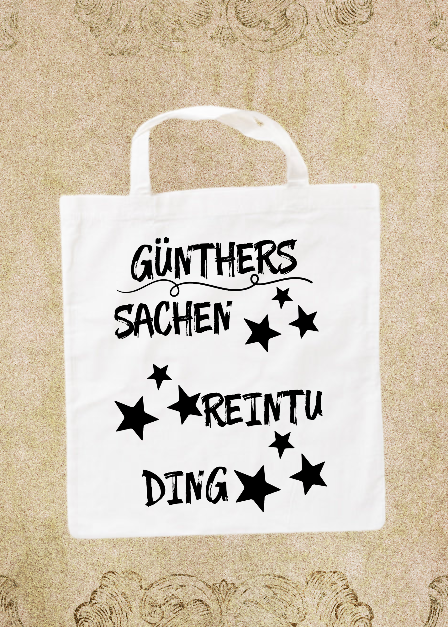 🛍️ Personalisierbare Baumwolltasche mit Sternen mit Namen 38x42cm - Sachen Rein Tu Ding - Geschenk für alle