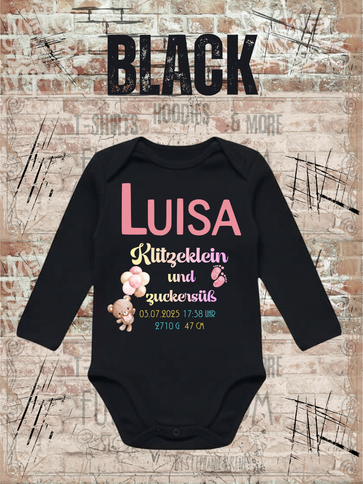 Baby Body Klitzeklein und Zuckersüß Personalisierbar mit Namen, Geburtsdatum, Größe & Gewicht