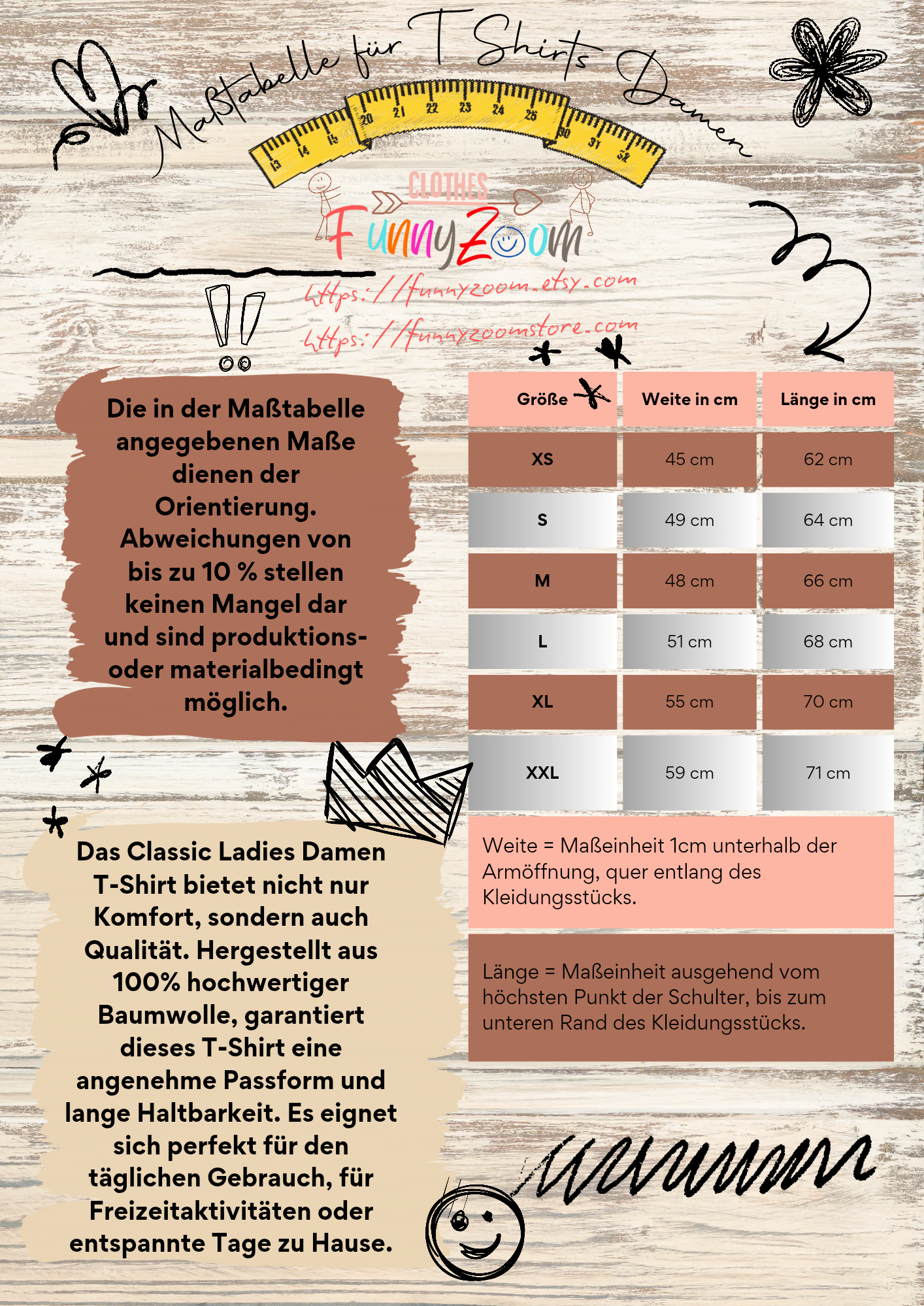 Maßtabelle Damen T Shirts