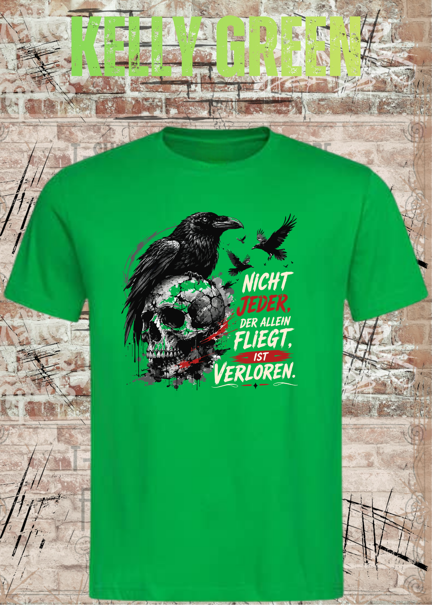 Nicht Jeder der Allein Fliegt T-Shirt – Dunkles Raben Shirt mit Totenkopf Motiv