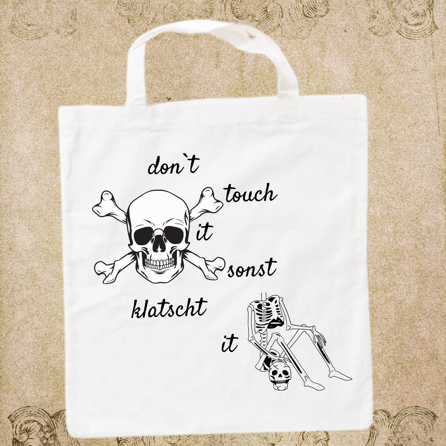 🛍️ Beutel 38x42cm mit kurzen Henkel - Don't touch it sonst klatscht it! 😤✋