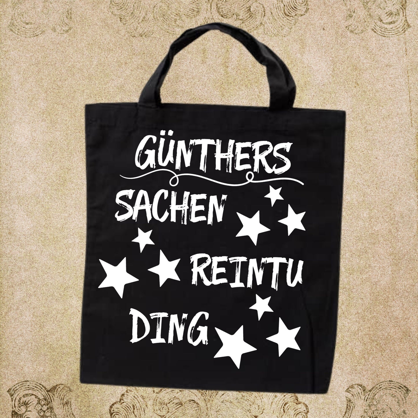 🛍️ Personalisierbare Baumwolltasche mit Sternen mit Namen 38x42cm - Sachen Rein Tu Ding - Geschenk für alle