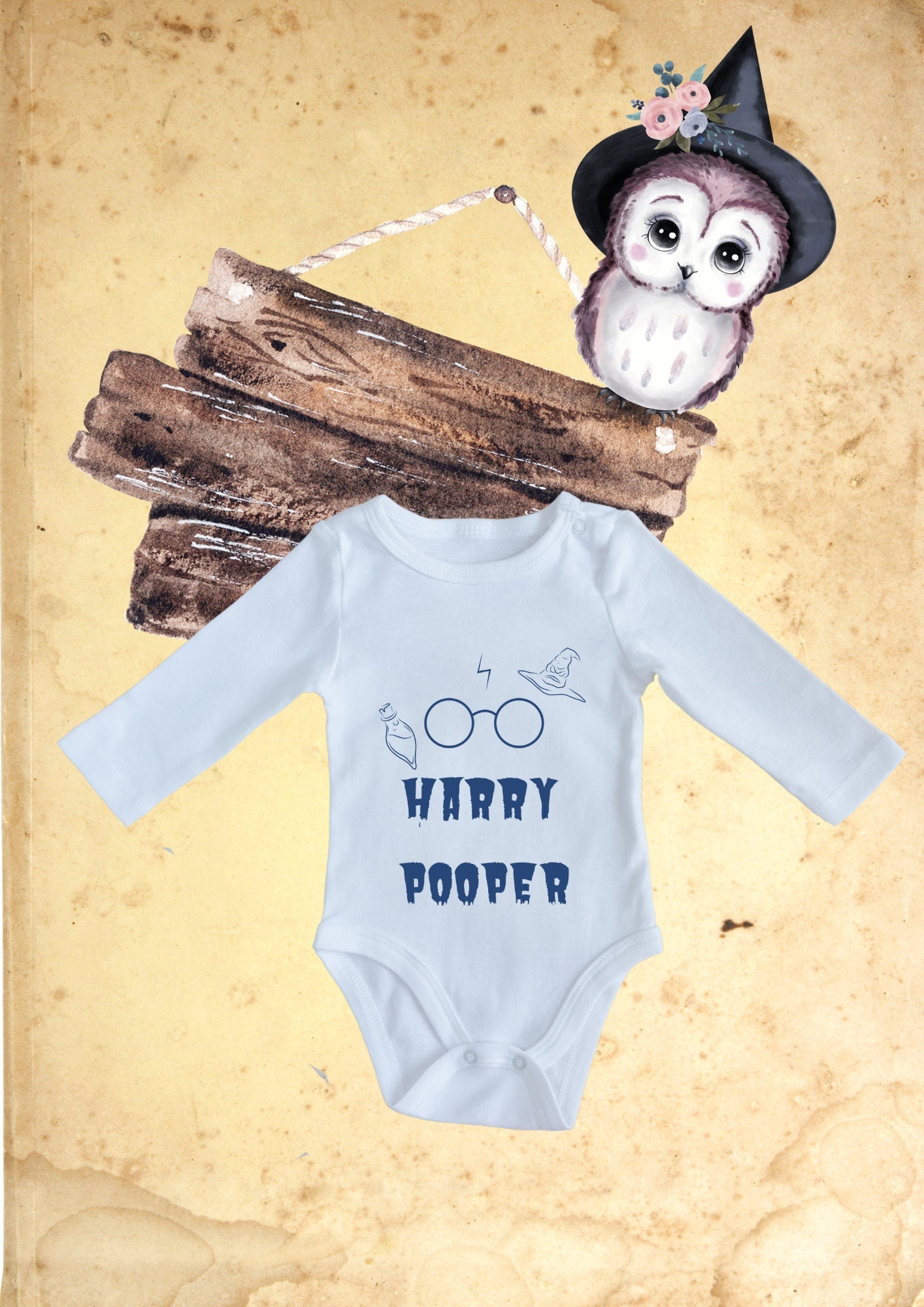 👶 Baby Body Langarm Harry Pooper ✨ Personalisierbar mit Namen 🧙♂️