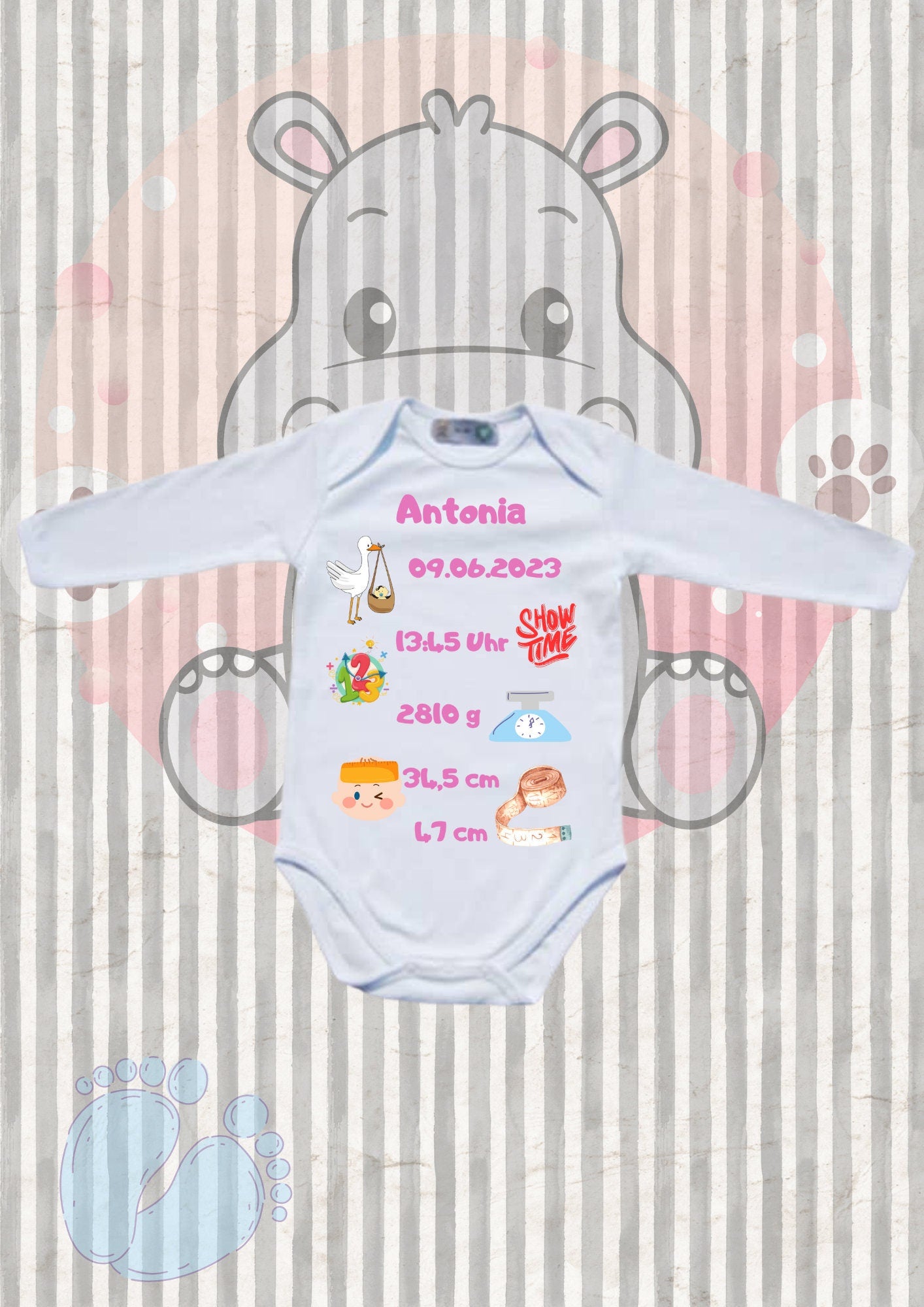 🎉 Baby Body Personalisierbar - Name, Geburtsdatum, Größe & Gewicht - Newborn Geschenk