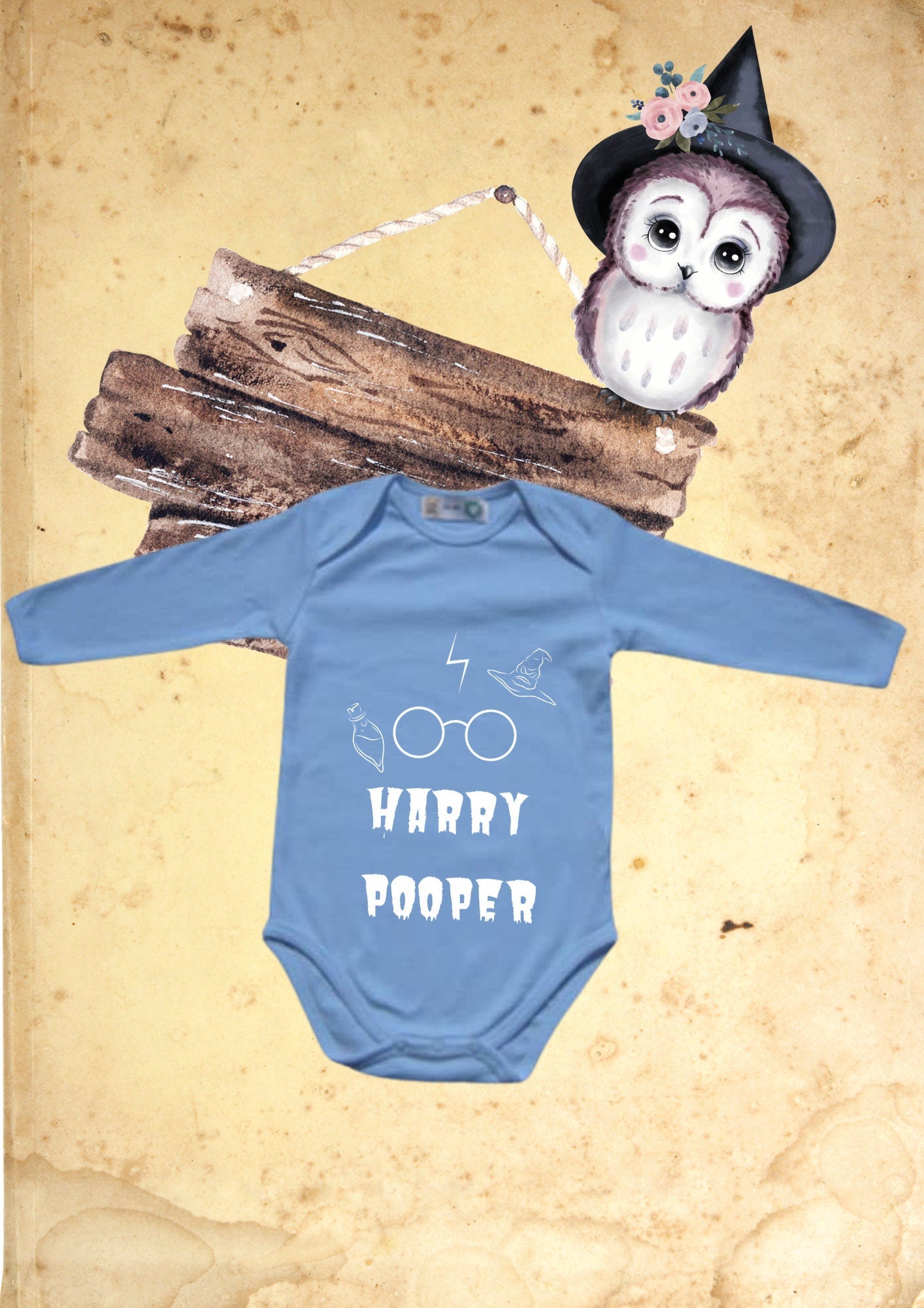 👶 Baby Body Langarm Harry Pooper ✨ Personalisierbar mit Namen 🧙♂️