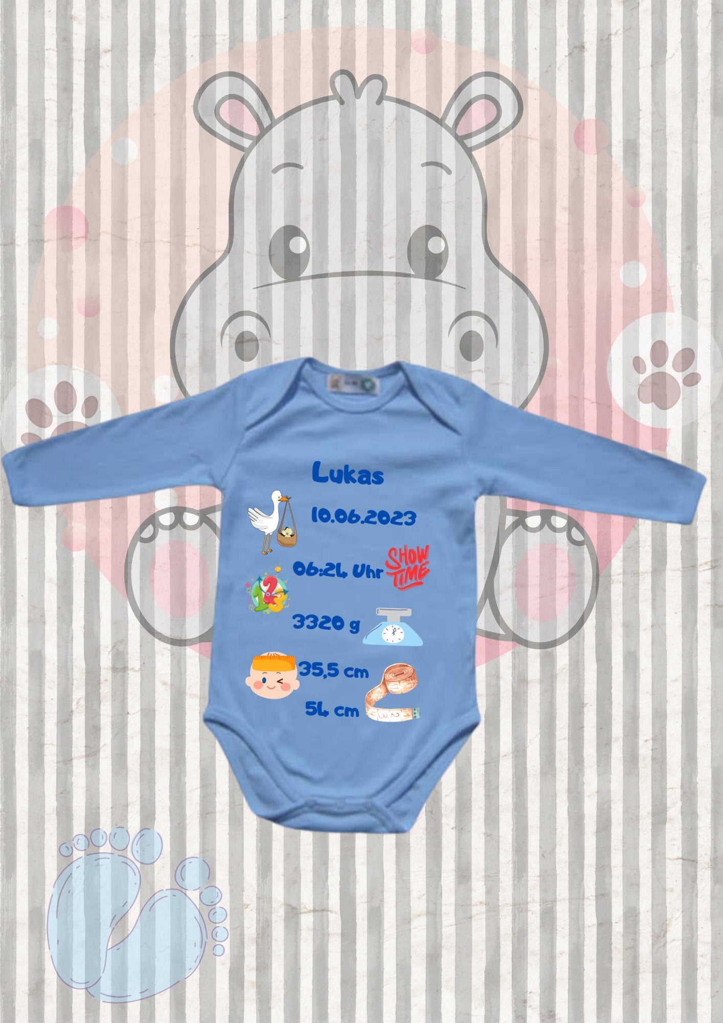 🎉 Baby Body Personalisierbar - Name, Geburtsdatum, Größe & Gewicht - Newborn Geschenk