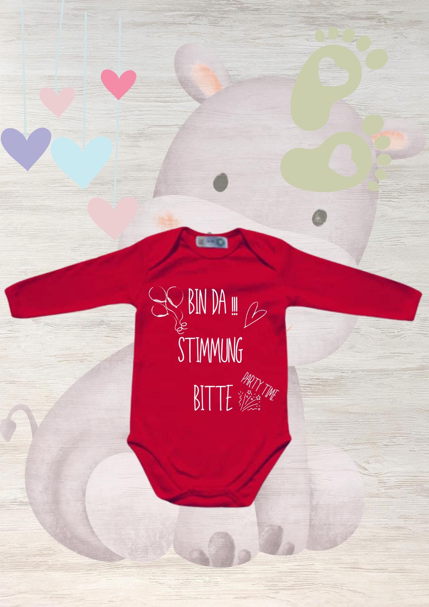 🎉 Baby Body Langarm 'Bin da - Stimmung bitte Party Time!' | Lustiger Spruch für kleine Partylöwen