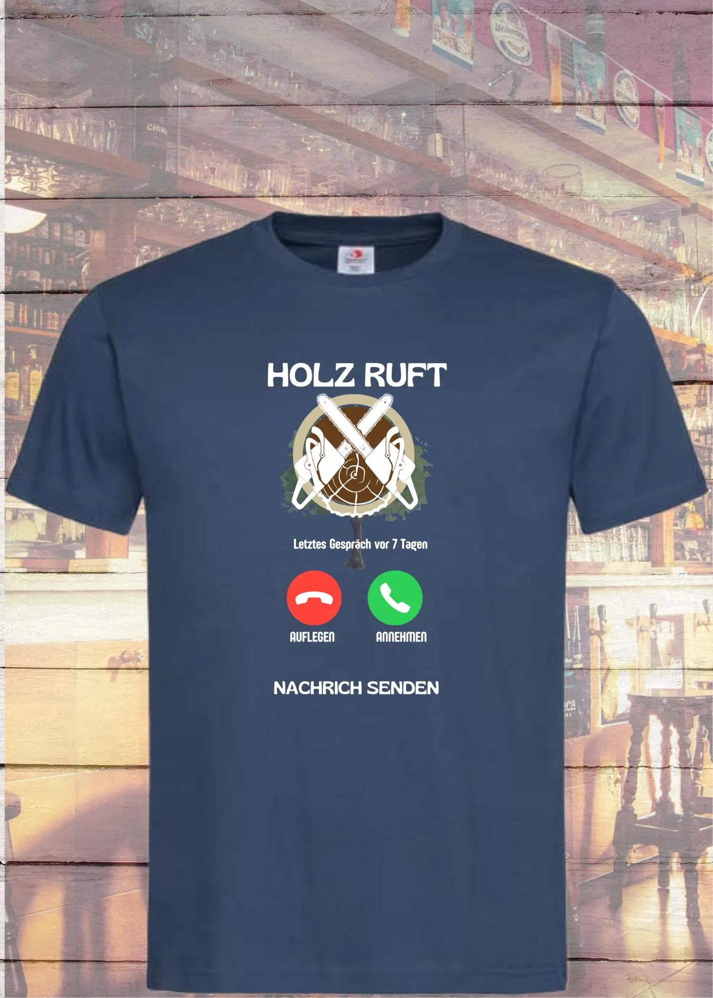 π²π± Lustiges Unisex T-Shirt - Holz Ruft Smartphone Call - Natur vs. Technik π