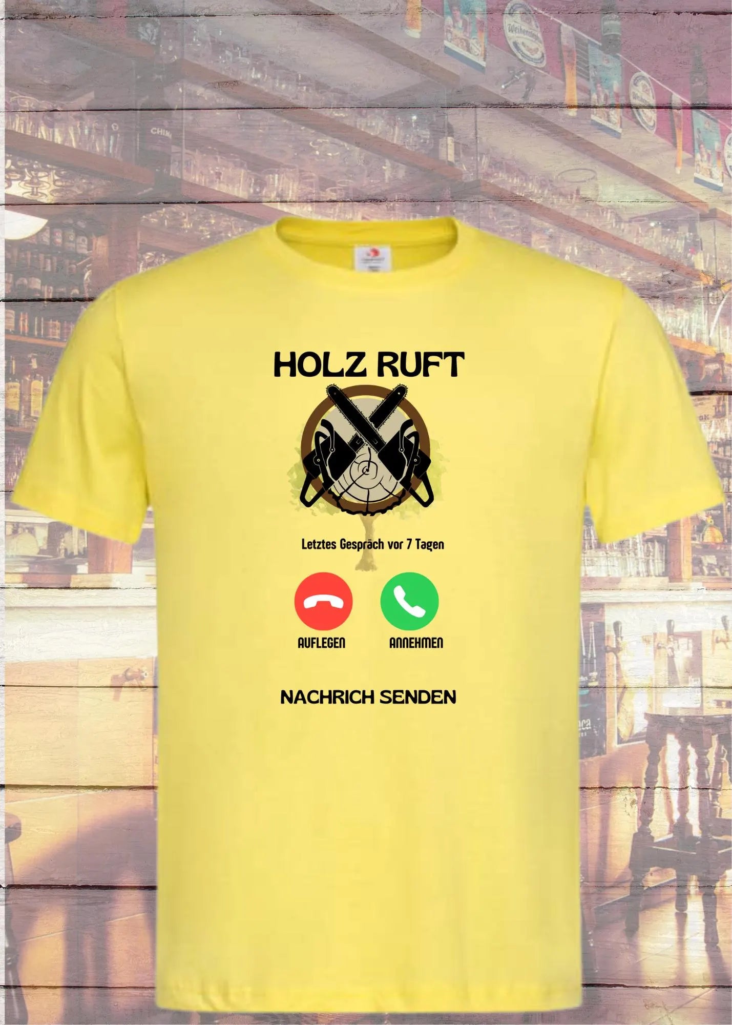 π²π± Lustiges Unisex T-Shirt - Holz Ruft Smartphone Call - Natur vs. Technik π