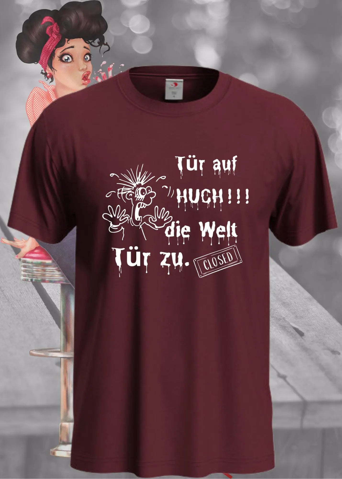 🚪 T-Shirt 'Tür auf huch die Welt Tür zu' 😱 - Witziges Spruch-Shirt für Introvertierte 🏠