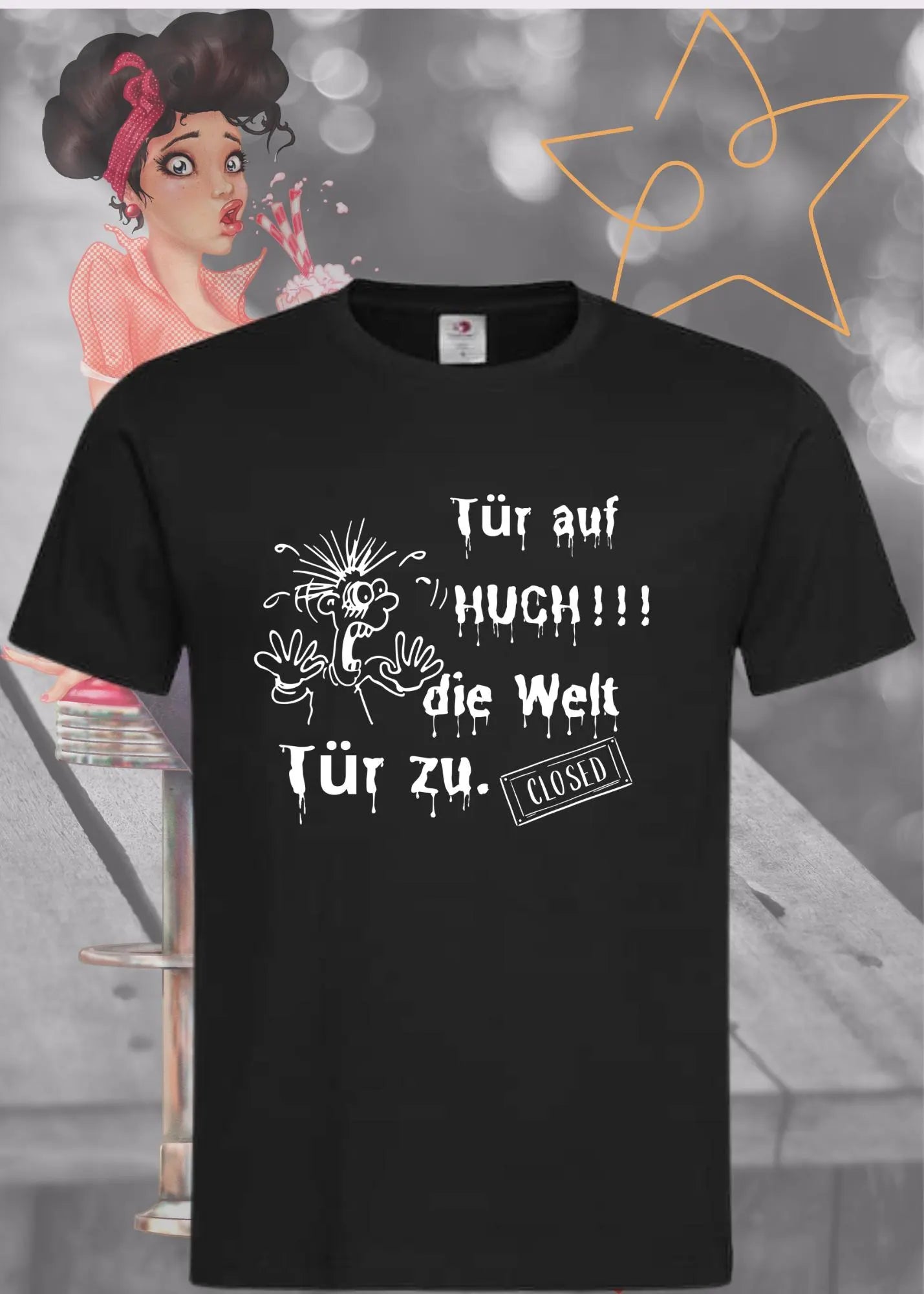 🚪 T-Shirt 'Tür auf huch die Welt Tür zu' 😱 - Witziges Spruch-Shirt für Introvertierte 🏠