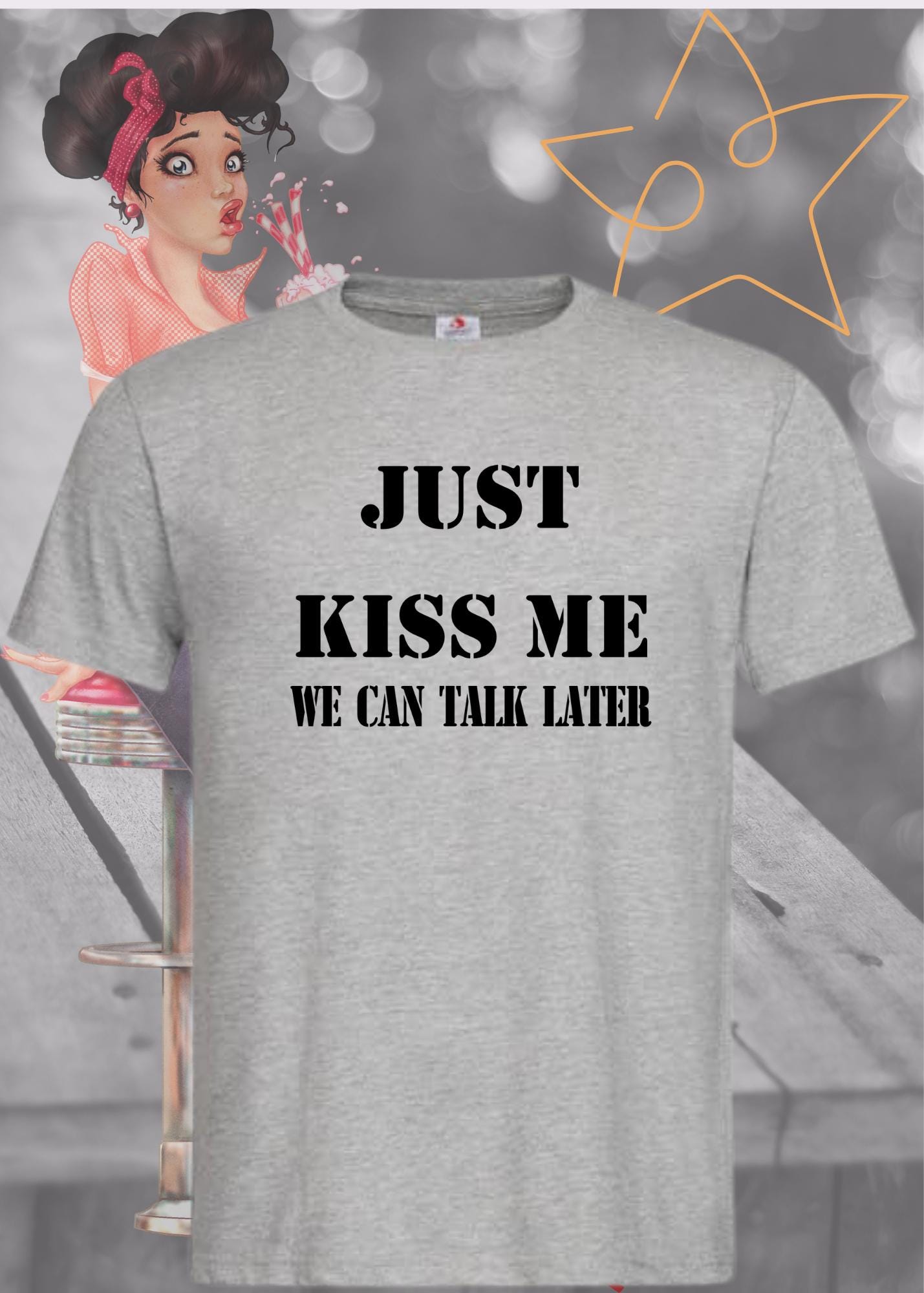 ๐ T-Shirt Just kiss me we can talk later ๐ Lustige Sprรผche T-Shirt ๐ Geschenkidee T-Shirt ๐ Witzige T-Shirts Unisex ๐ Viele Farben und Grรถรen ๐