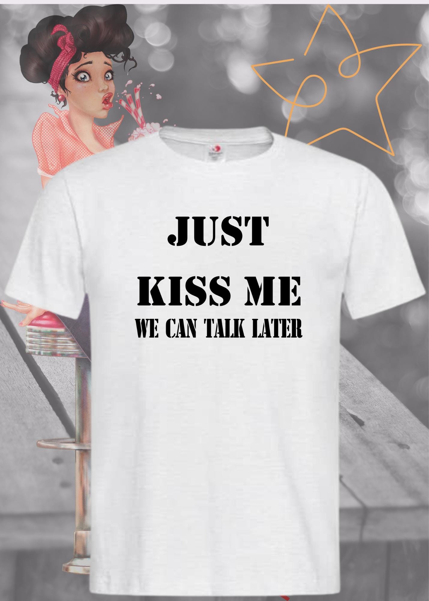 ๐ T-Shirt Just kiss me we can talk later ๐ Lustige Sprรผche T-Shirt ๐ Geschenkidee T-Shirt ๐ Witzige T-Shirts Unisex ๐ Viele Farben und Grรถรen ๐