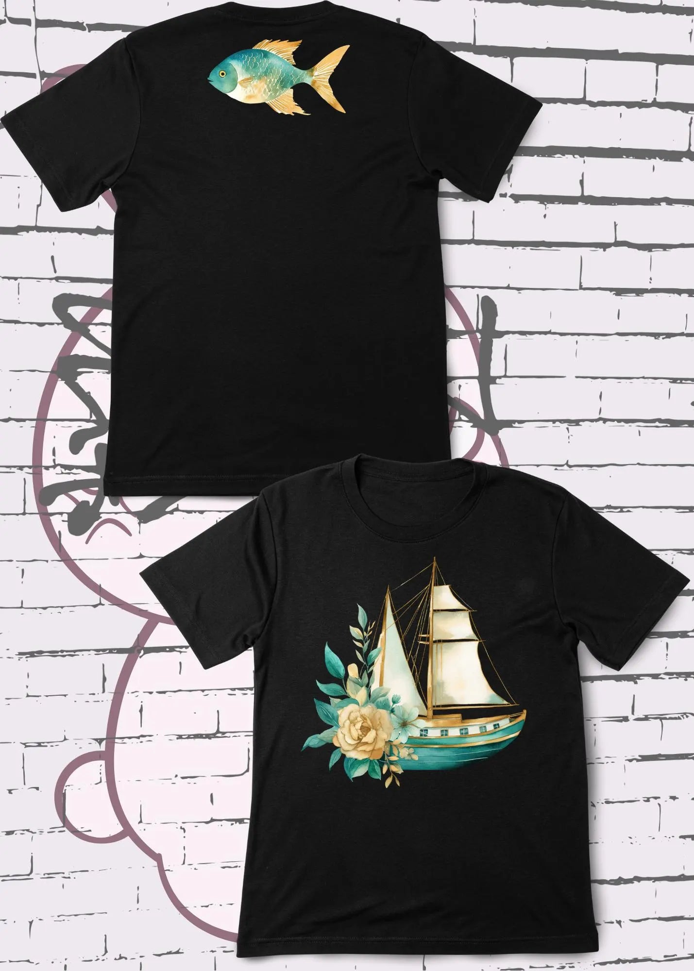 🚢 Kinder T-Shirt Boot & Fisch 🐟 - Süßes Design mit Blumen 🌸