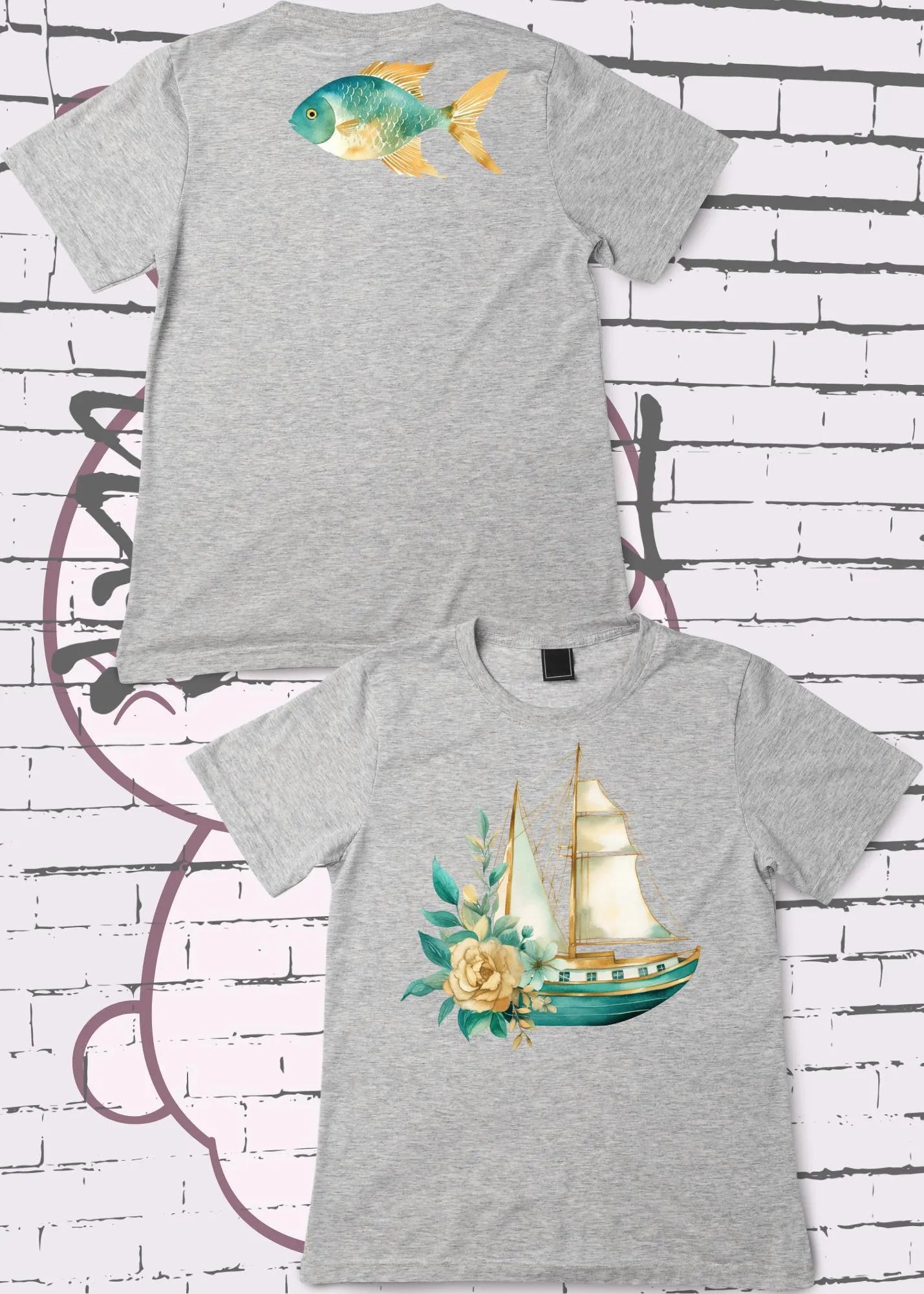 🚢 Kinder T-Shirt Boot & Fisch 🐟 - Süßes Design mit Blumen 🌸