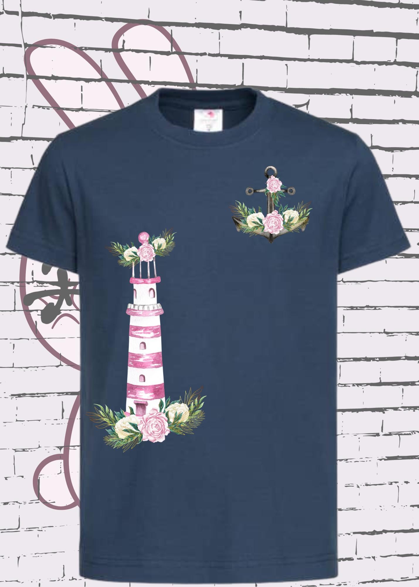 ⚓ Kinder T-Shirt Leuchtturm & Anker mit Blumen 🌸 | Maritime Kinderbekleidung