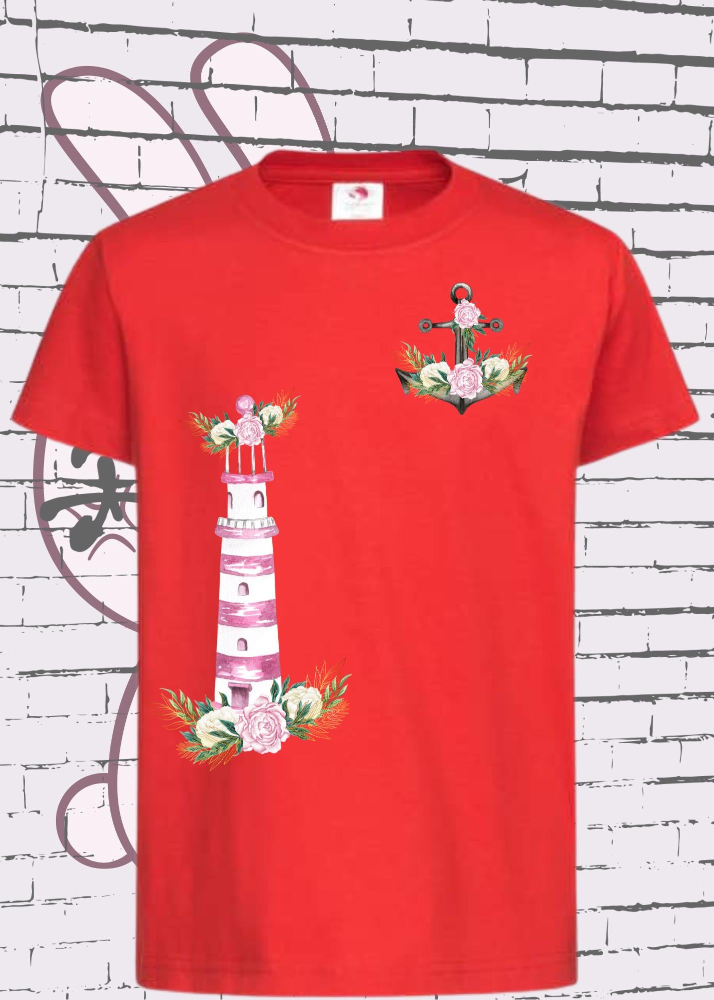⚓ Kinder T-Shirt Leuchtturm & Anker mit Blumen 🌸 | Maritime Kinderbekleidung