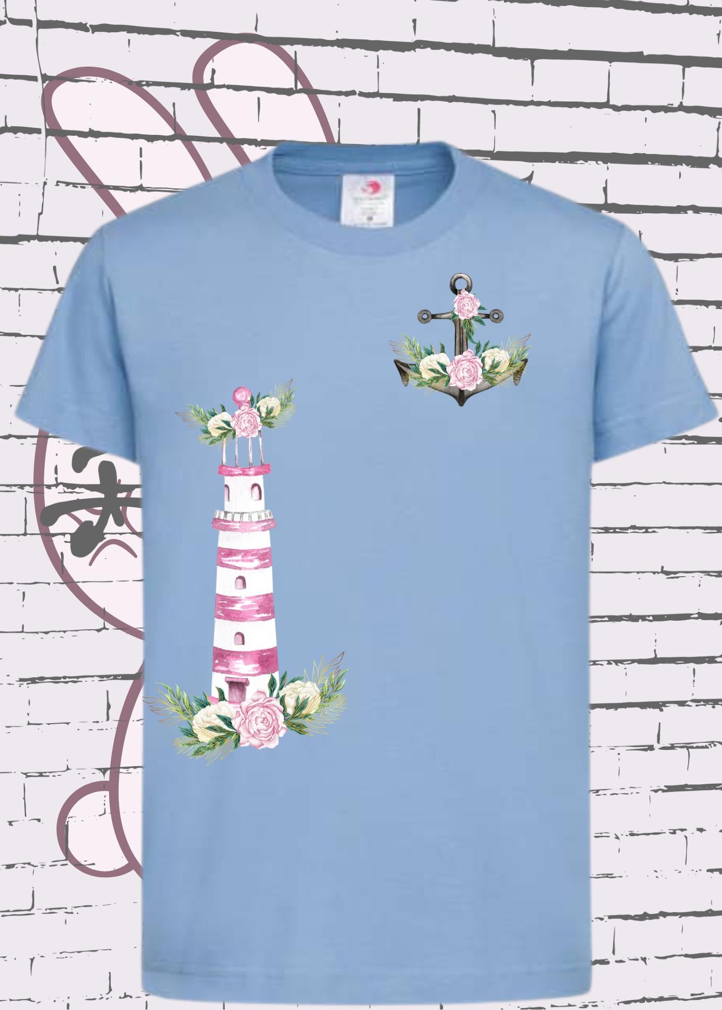 ⚓ Kinder T-Shirt Leuchtturm & Anker mit Blumen 🌸 | Maritime Kinderbekleidung