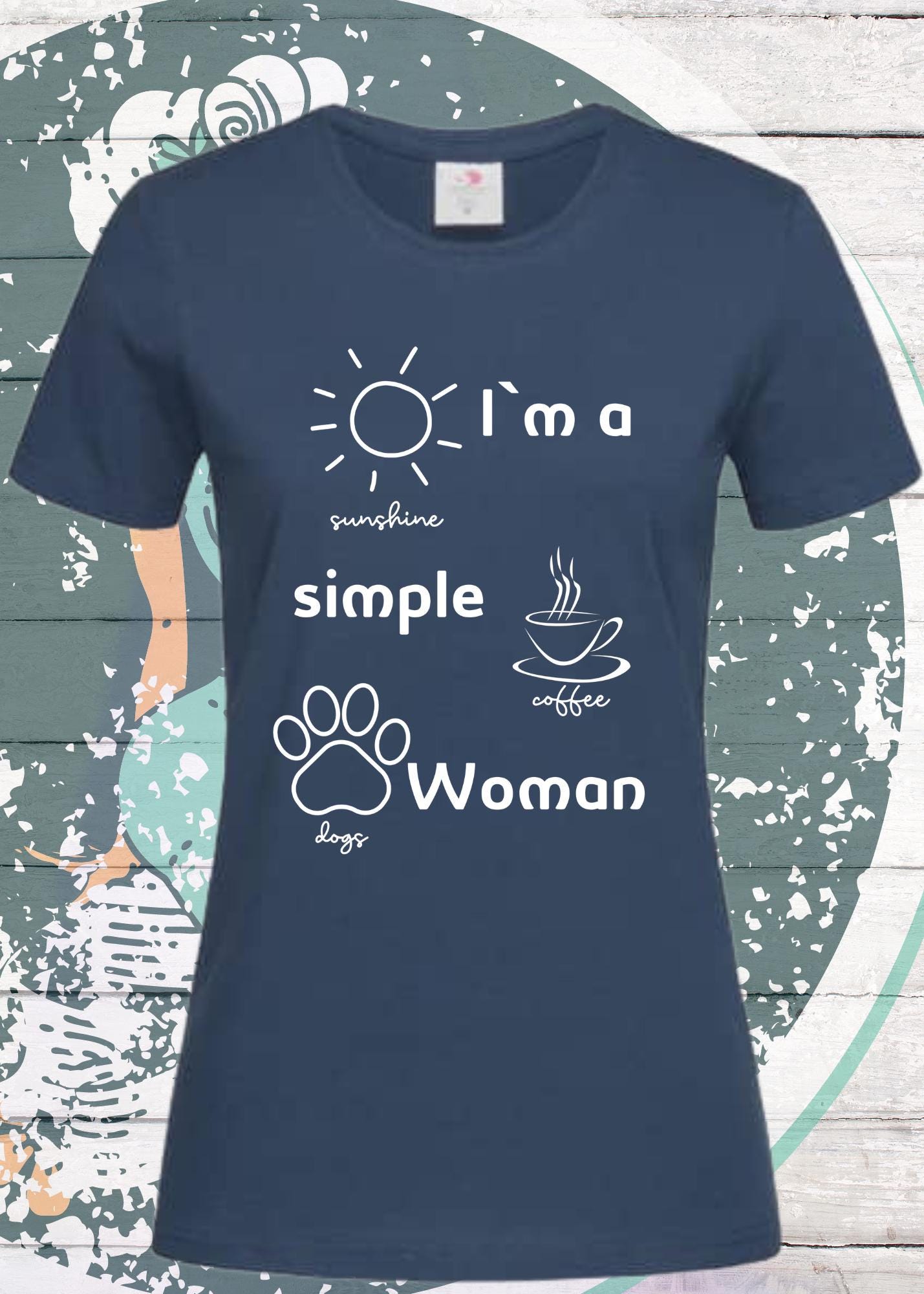 👩 T-Shirt I'm a simple Woman ☀️ Sunshine Coffee and Dogs 🐕 Lustige Sprüche Geschenkidee Freizeit viele Farben 👕