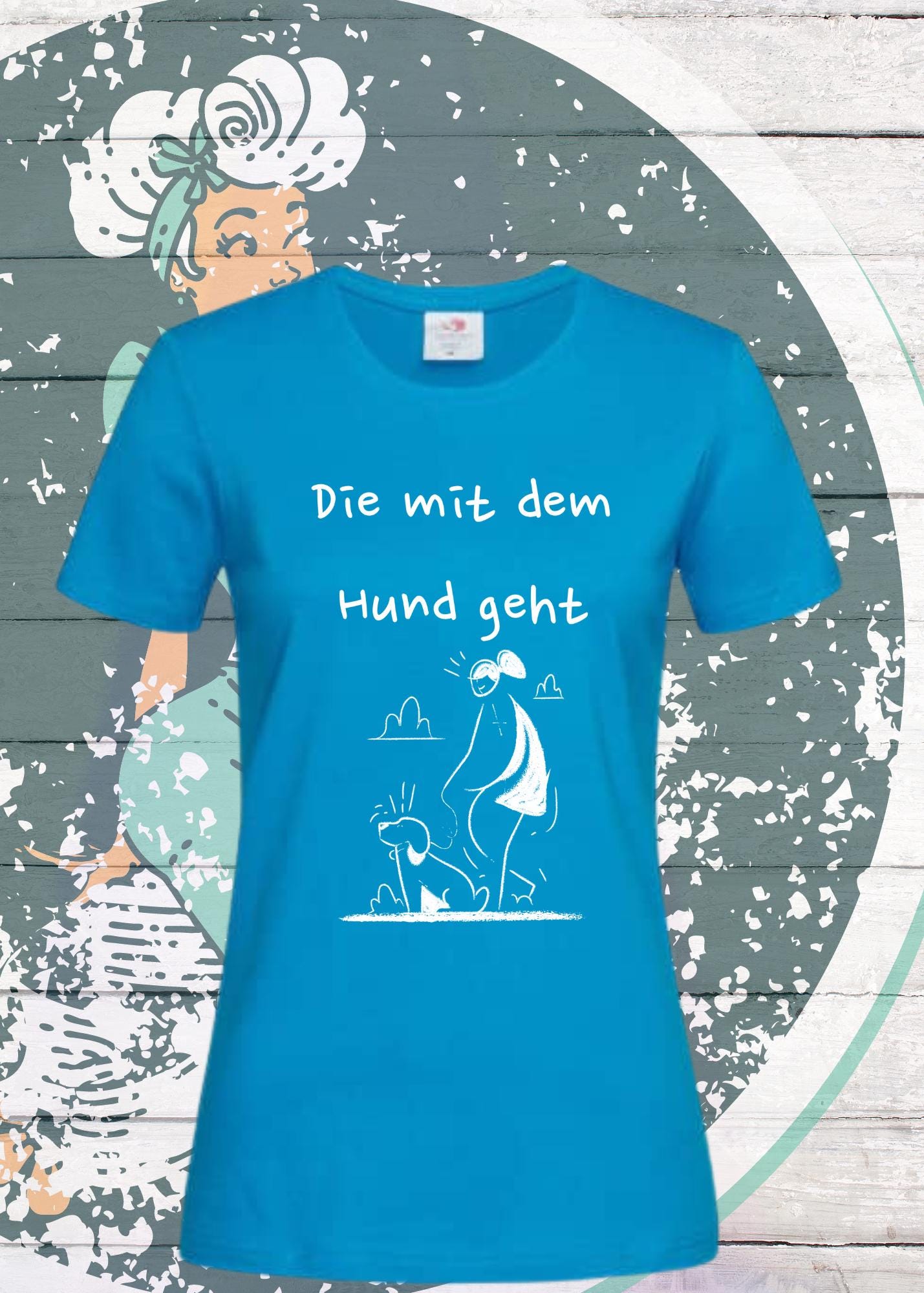 🐕 Damen T-Shirt 'Die mit dem Hund geht' - Hundeliebhaber Geschenk Gassi-Gehen