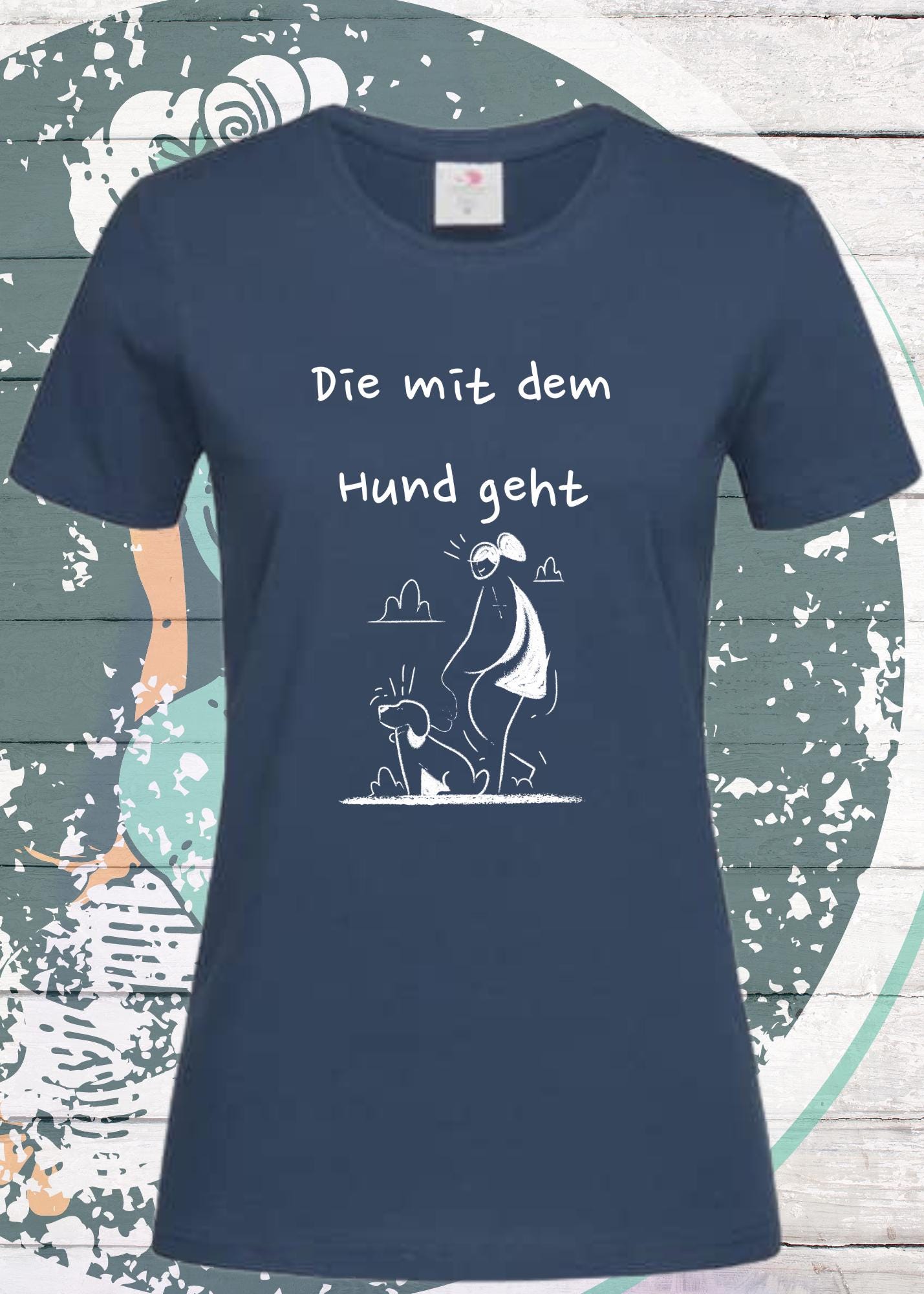 🐕 Damen T-Shirt 'Die mit dem Hund geht' - Hundeliebhaber Geschenk Gassi-Gehen