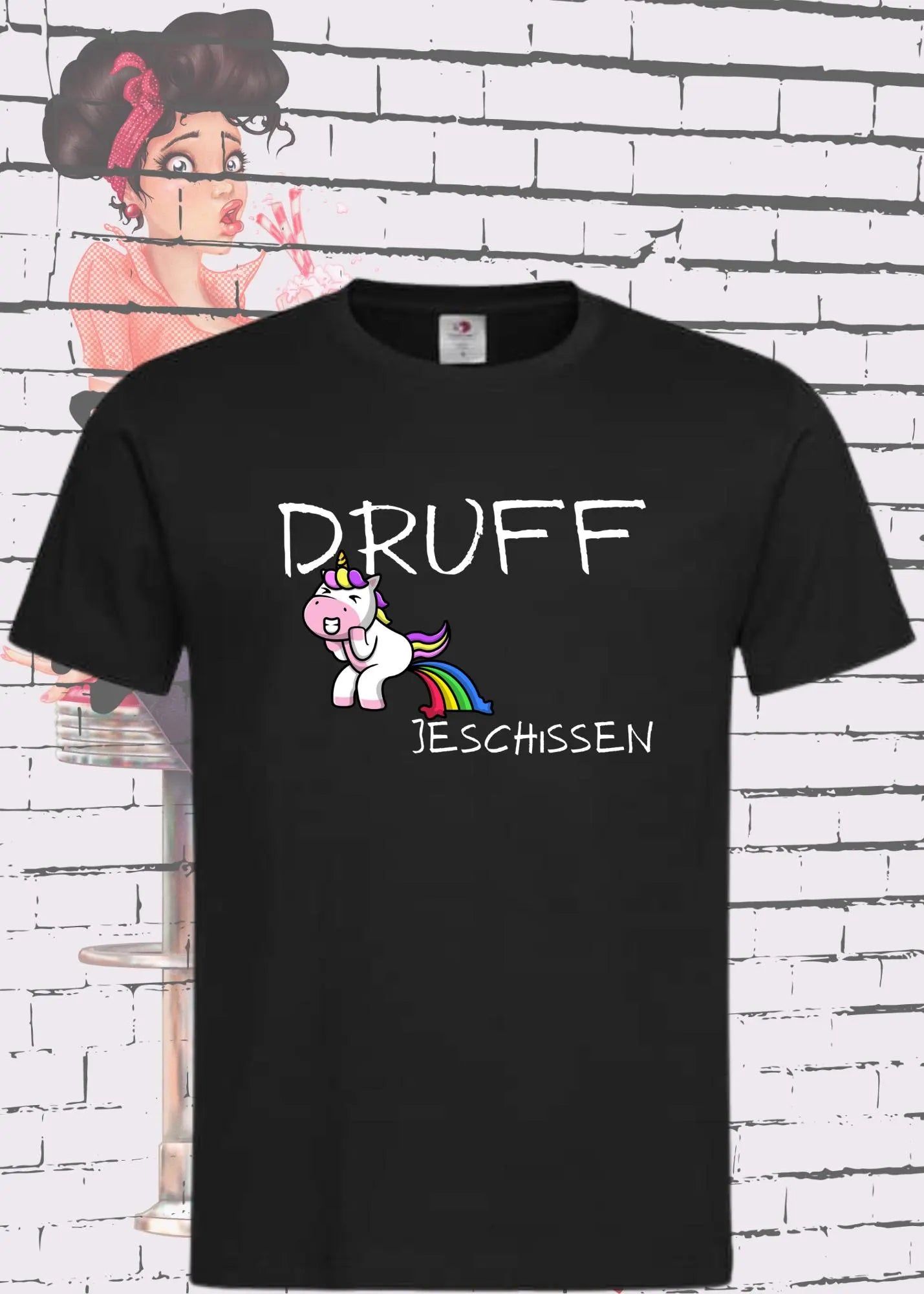 🦄 T-Shirt Druff jeschissen Einhorn - Lustige Sprüche Geschenkidee Geburtstag Freizeit Unisex