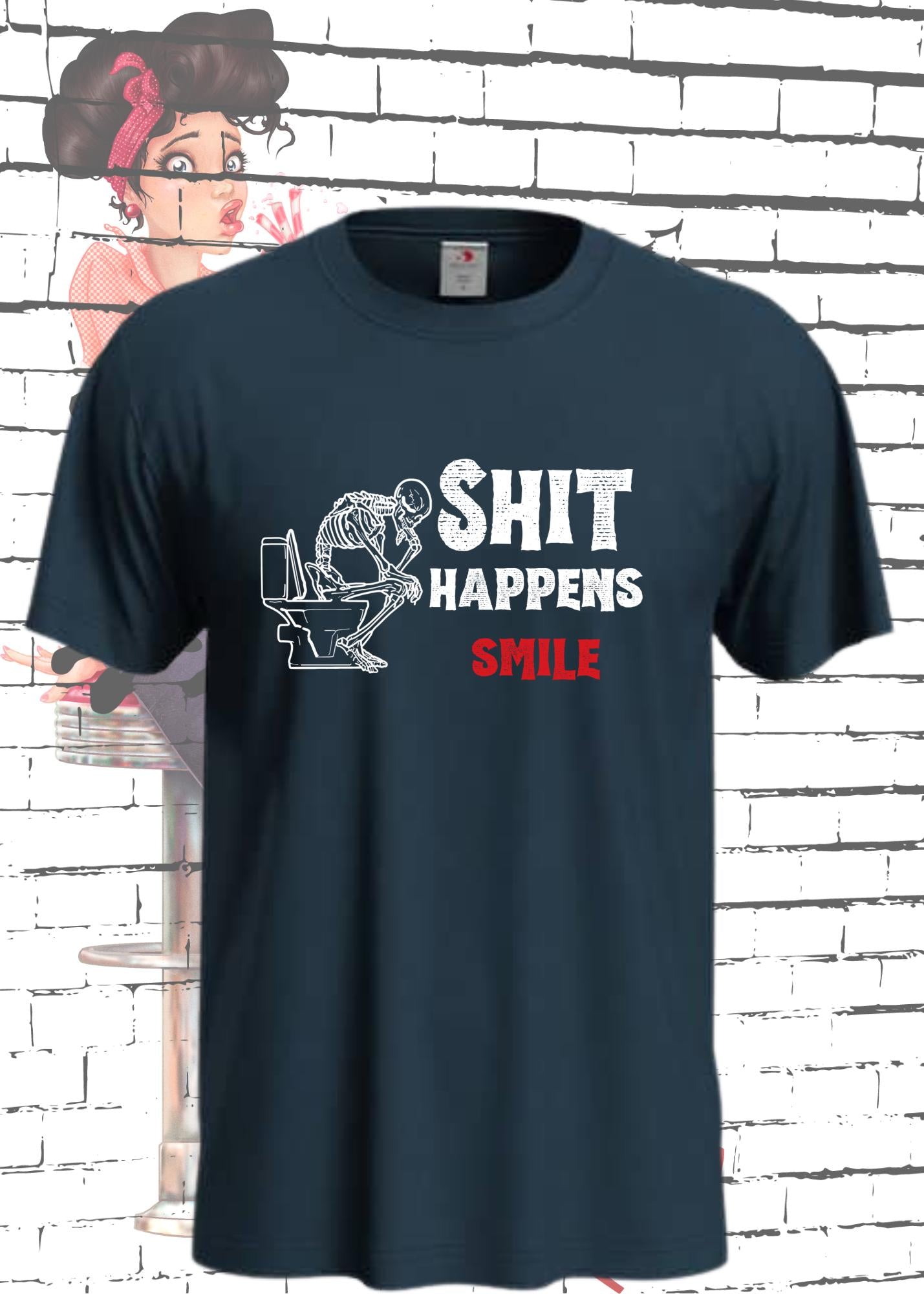 💀 T-Shirt 'Shit happens smile' - Skelett Design - Witziges Spruch T-Shirt Unisex - Geschenkidee