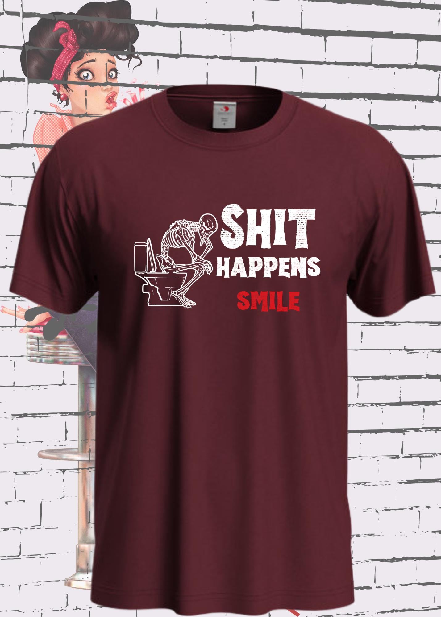 💀 T-Shirt 'Shit happens smile' - Skelett Design - Witziges Spruch T-Shirt Unisex - Geschenkidee