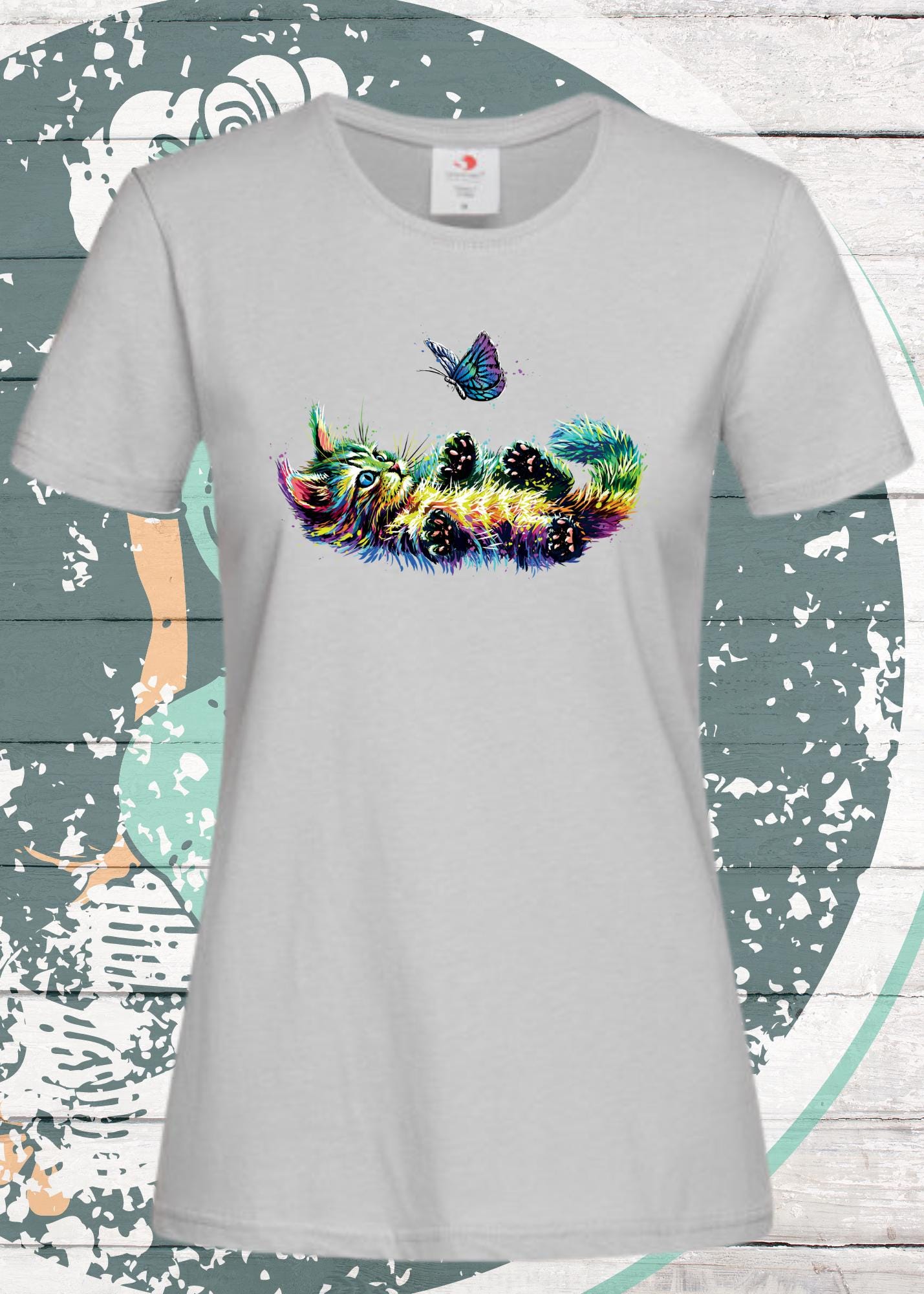 🐱 T-Shirt Katzenbaby mit Schmetterling bunt für Damen 🦋✨