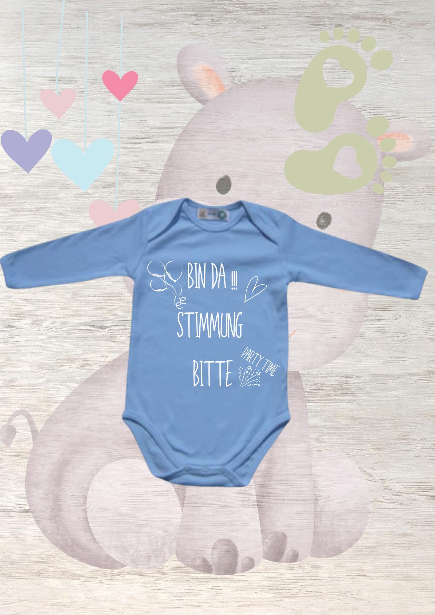 🎉 Baby Body Langarm 'Bin da - Stimmung bitte Party Time!' | Lustiger Spruch für kleine Partylöwen