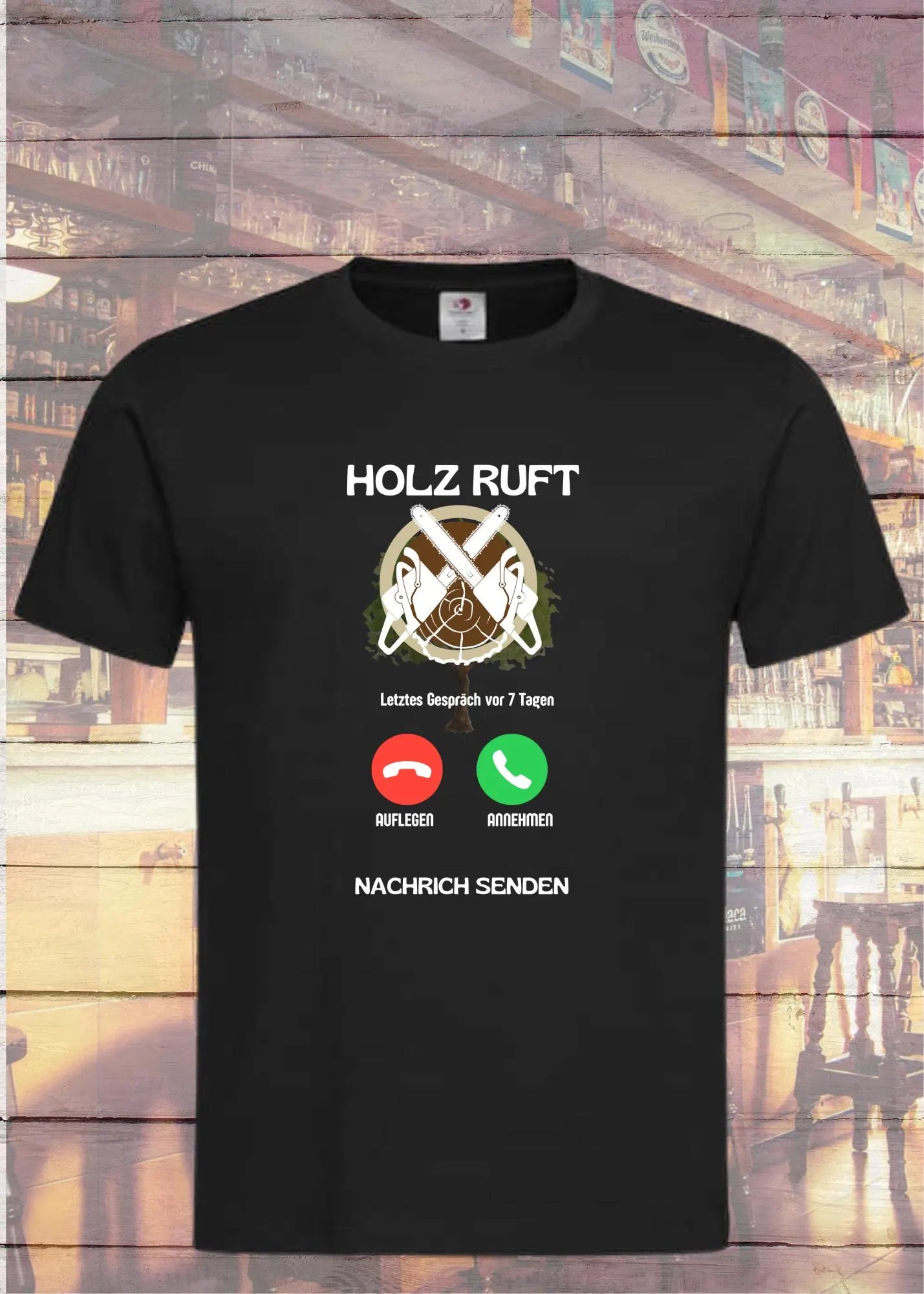 π²π± Lustiges Unisex T-Shirt - Holz Ruft Smartphone Call - Natur vs. Technik π