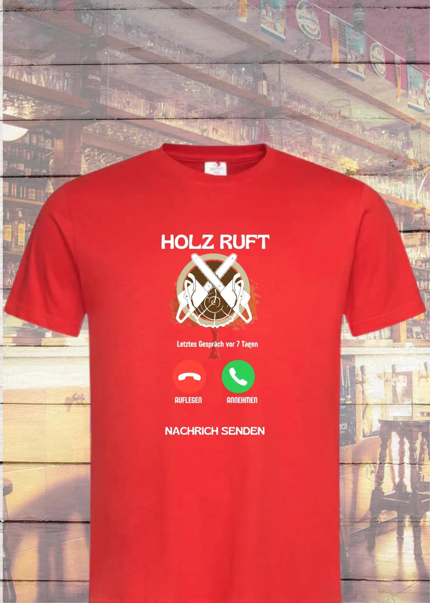 π²π± Lustiges Unisex T-Shirt - Holz Ruft Smartphone Call - Natur vs. Technik π