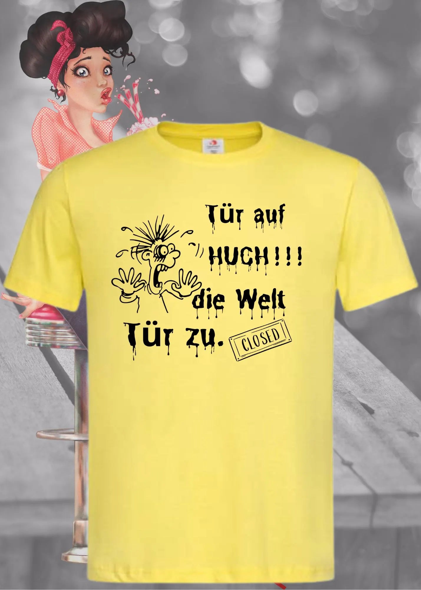 🚪 T-Shirt 'Tür auf huch die Welt Tür zu' 😱 - Witziges Spruch-Shirt für Introvertierte 🏠