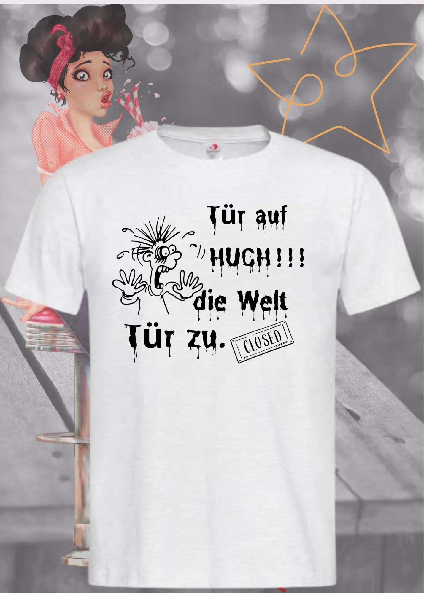 🚪 T-Shirt 'Tür auf huch die Welt Tür zu' 😱 - Witziges Spruch-Shirt für Introvertierte 🏠