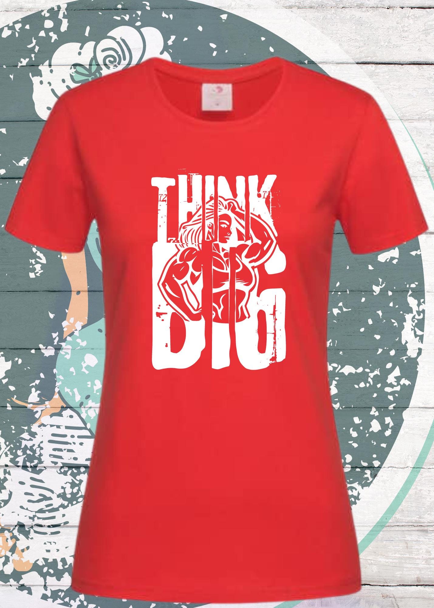 πͺ Damen T-Shirt Think Big π₯ Motivations-Shirt mit Spruch | Bodybuilder Geschenkidee π