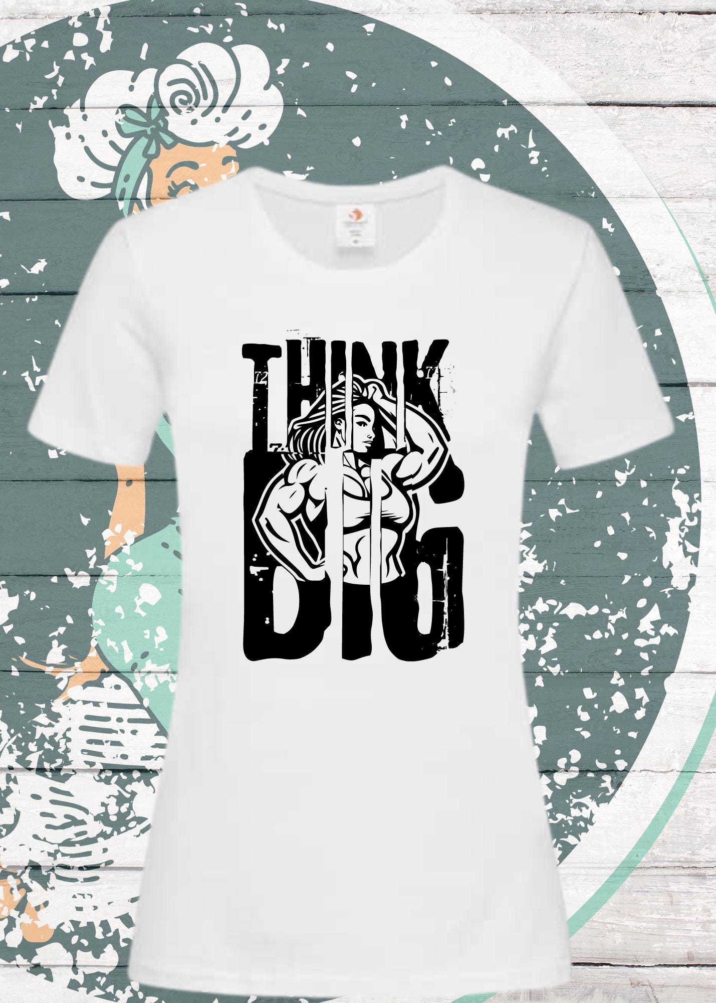 πͺ Damen T-Shirt Think Big π₯ Motivations-Shirt mit Spruch | Bodybuilder Geschenkidee π