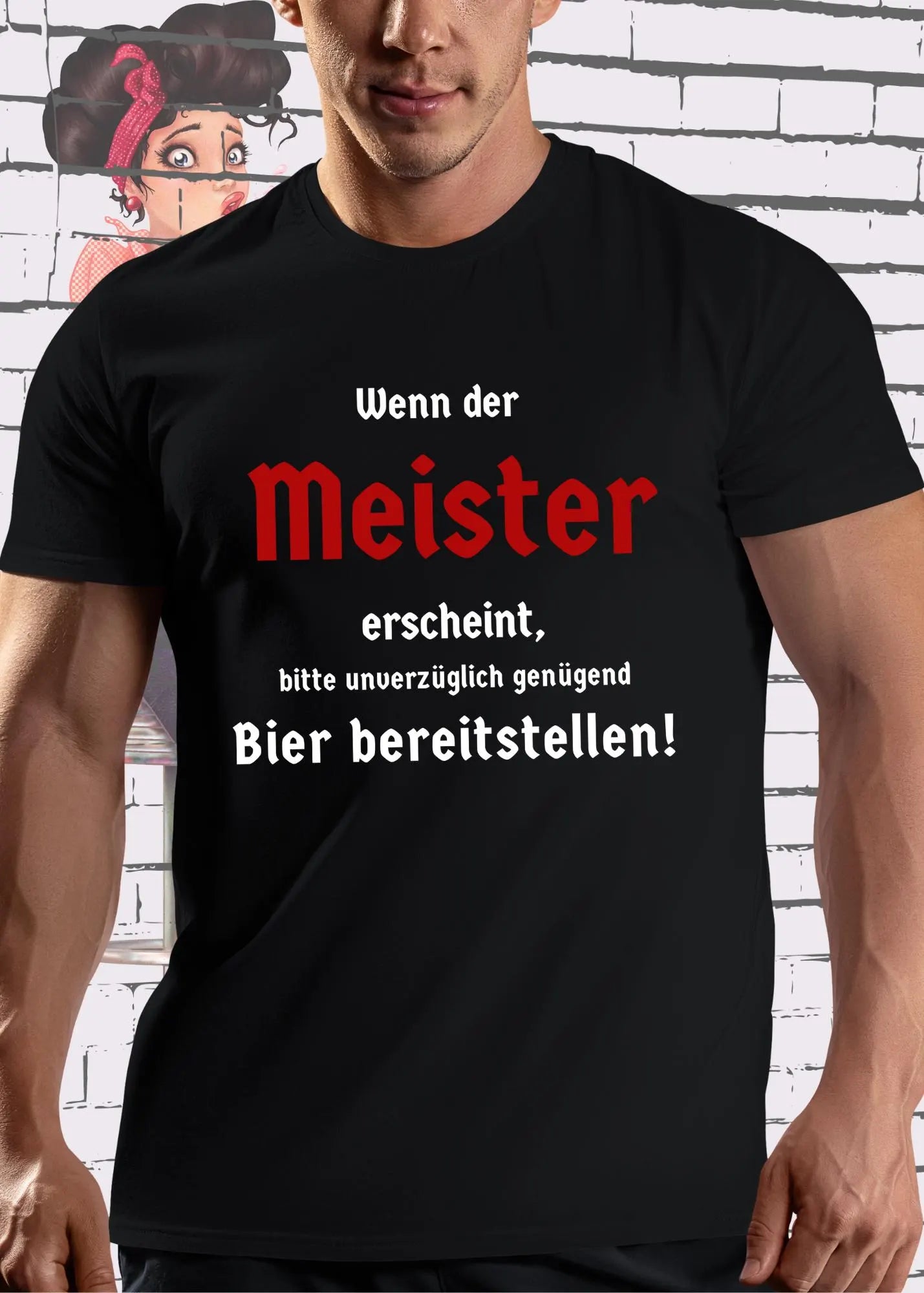 Meister T-Shirt 'Wenn der Meister erscheint, Bier bereitstellen' | Lustiger Spruch