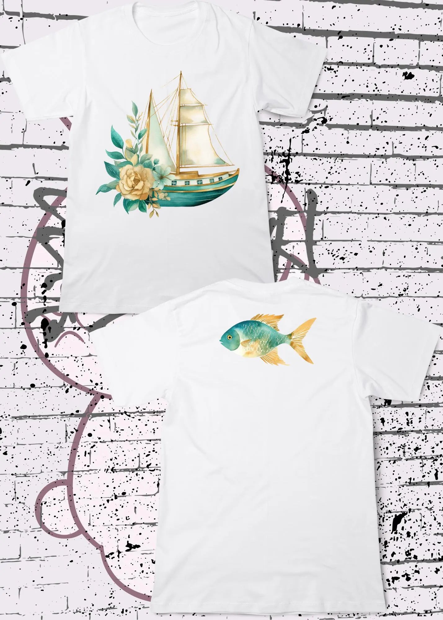🚢 Kinder T-Shirt Boot & Fisch 🐟 - Süßes Design mit Blumen 🌸