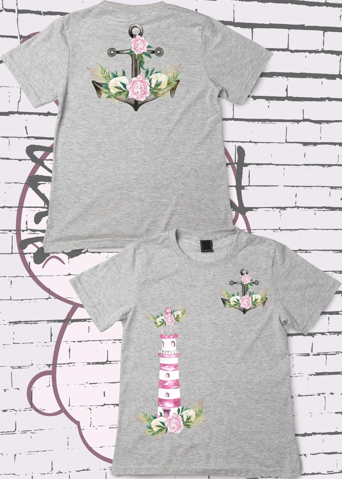 ⚓ Kinder T-Shirt Leuchtturm & Anker mit Blumen 🌸 | Maritime Kinderbekleidung