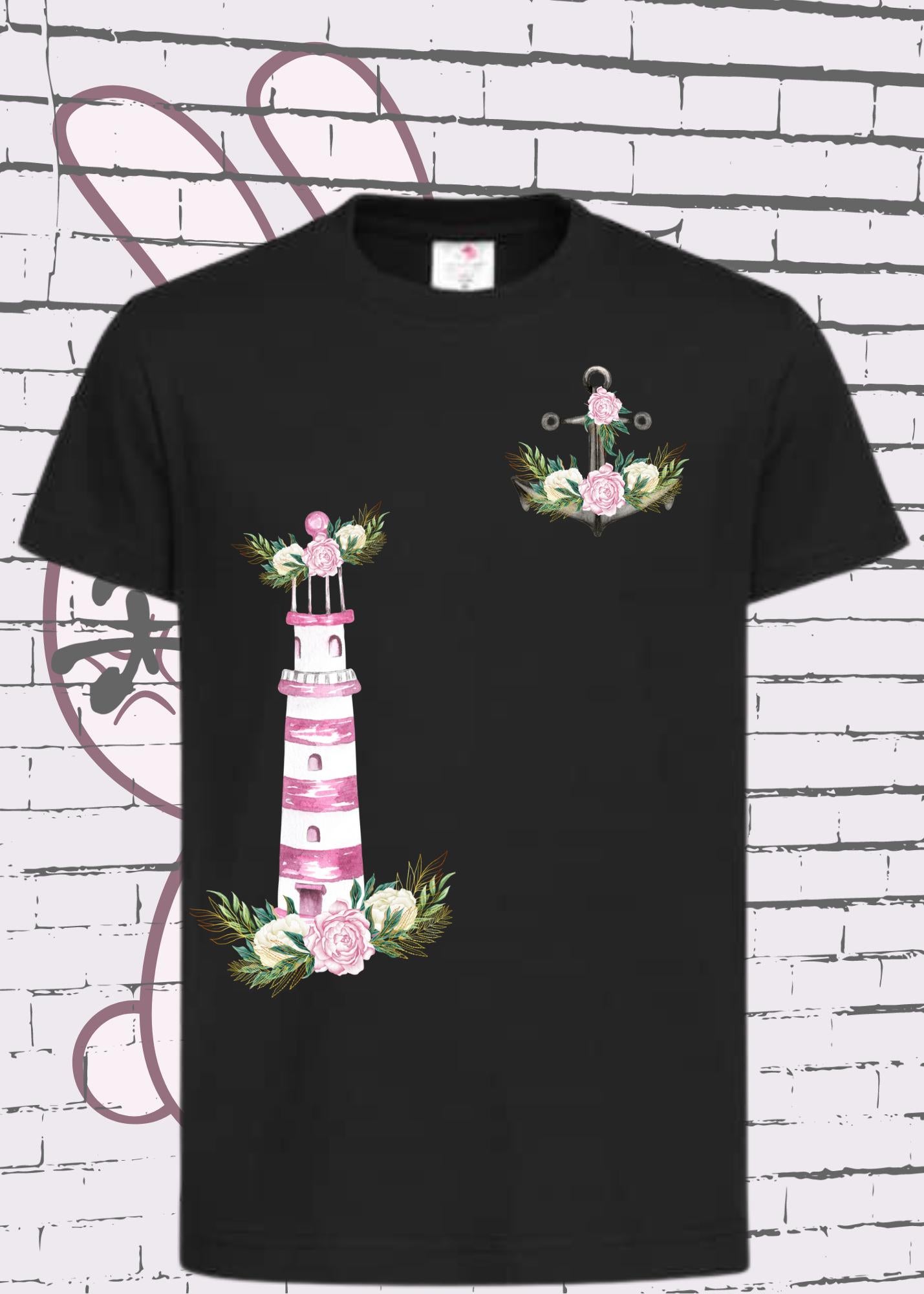 ⚓ Kinder T-Shirt Leuchtturm & Anker mit Blumen 🌸 | Maritime Kinderbekleidung