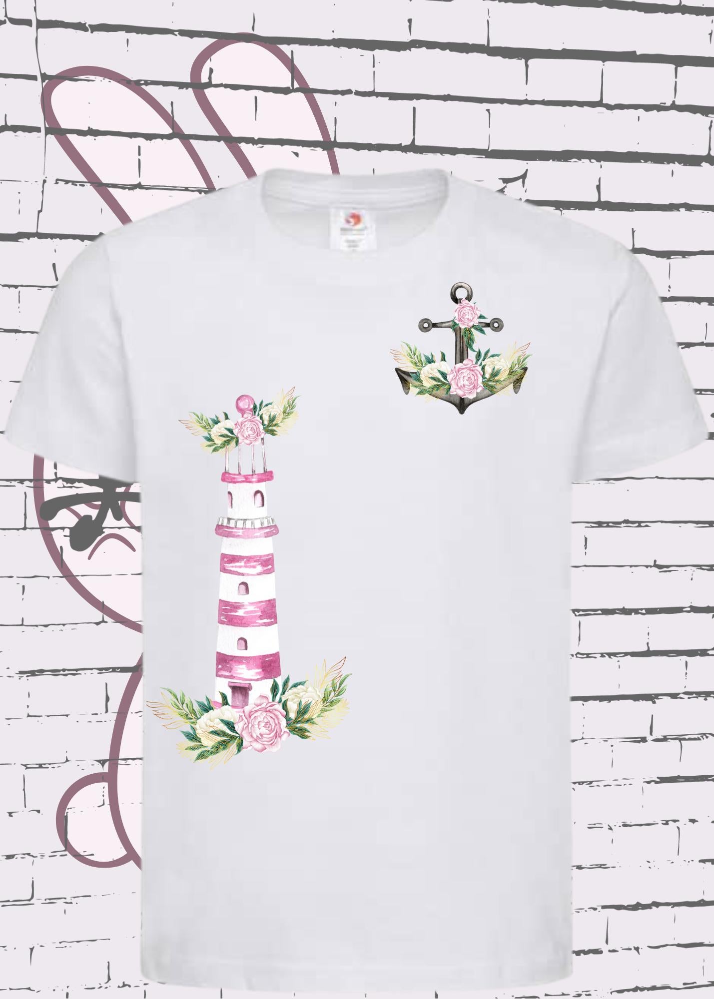 ⚓ Kinder T-Shirt Leuchtturm & Anker mit Blumen 🌸 | Maritime Kinderbekleidung