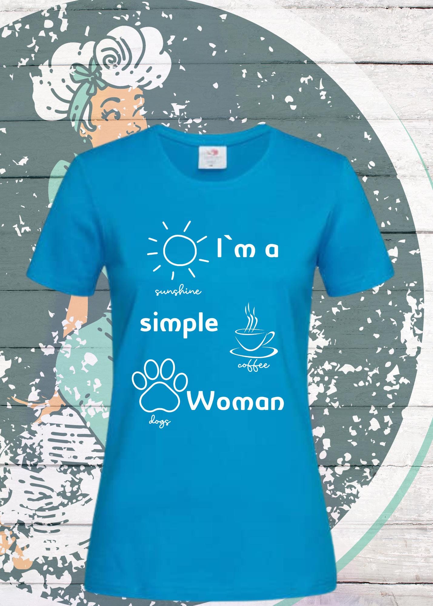 👩 T-Shirt I'm a simple Woman ☀️ Sunshine Coffee and Dogs 🐕 Lustige Sprüche Geschenkidee Freizeit viele Farben 👕