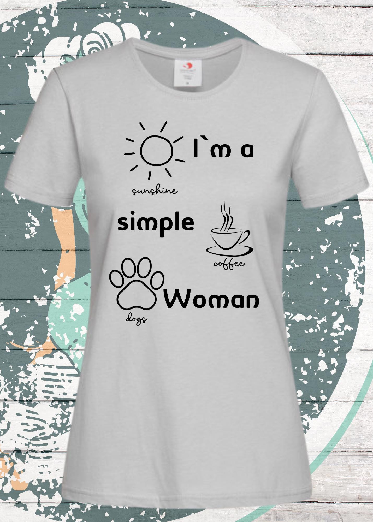 👩 T-Shirt I'm a simple Woman ☀️ Sunshine Coffee and Dogs 🐕 Lustige Sprüche Geschenkidee Freizeit viele Farben 👕